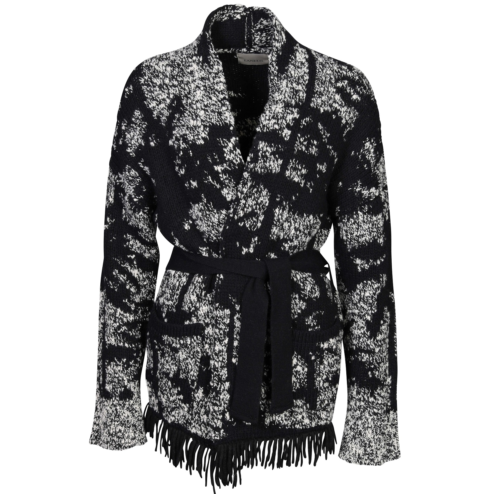 Laneus Knitted Palm Cardigan in Black/White