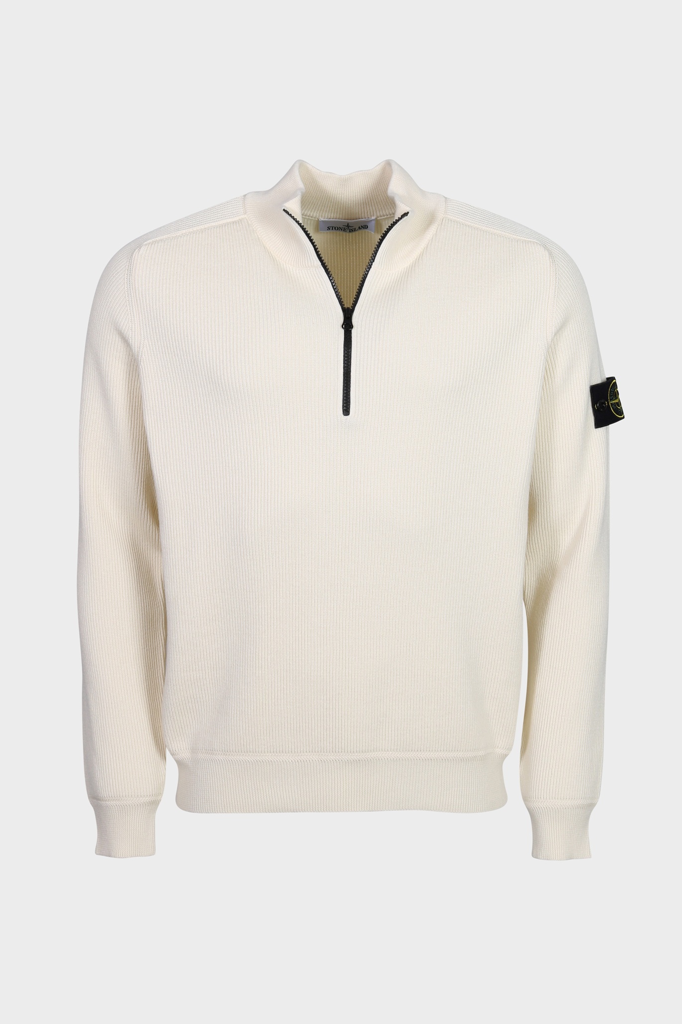STONE ISLAND Cotton Knit Half Zip Pullover in Cream