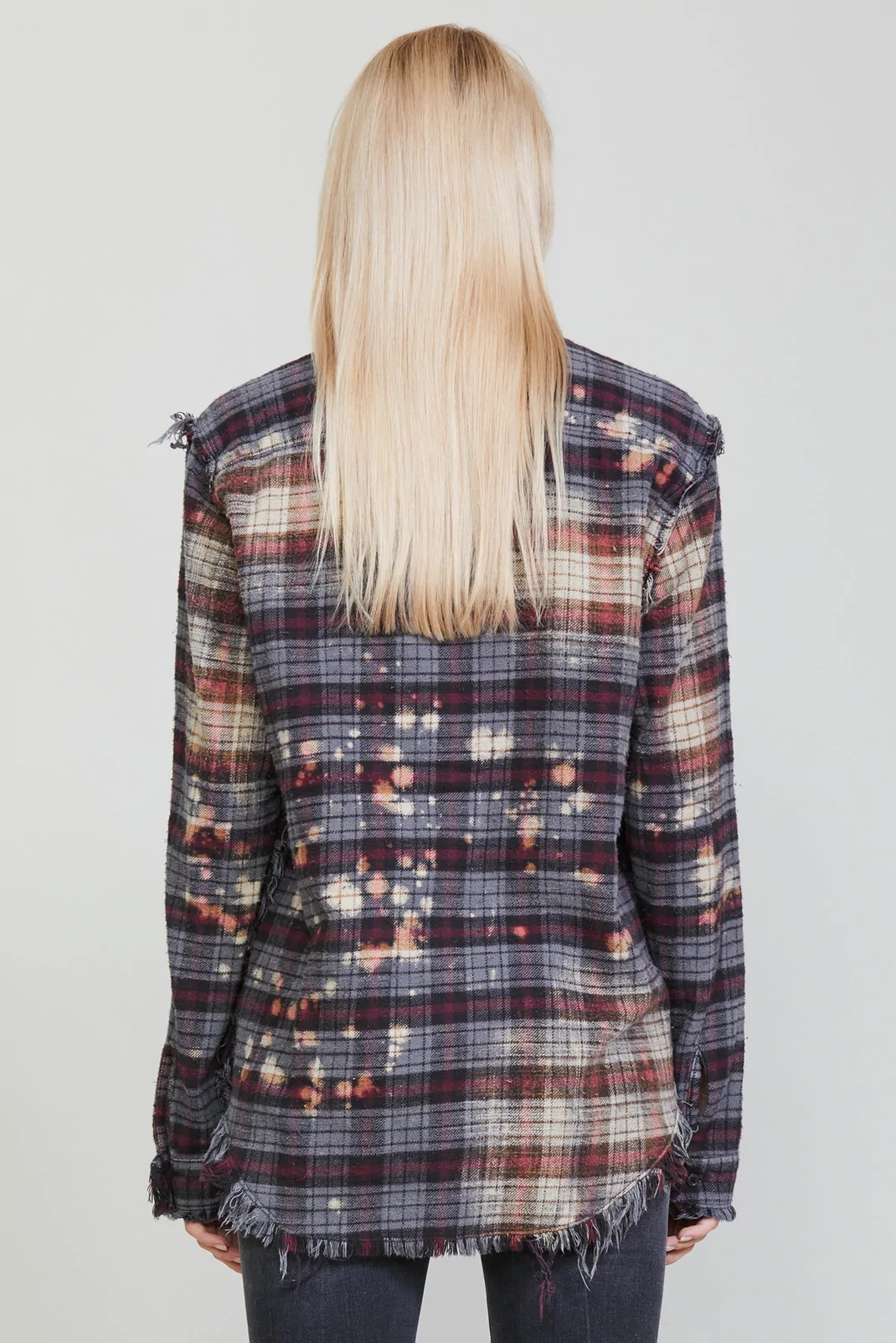 R13 Bleached Plaid Shredded Shirt Multicolor