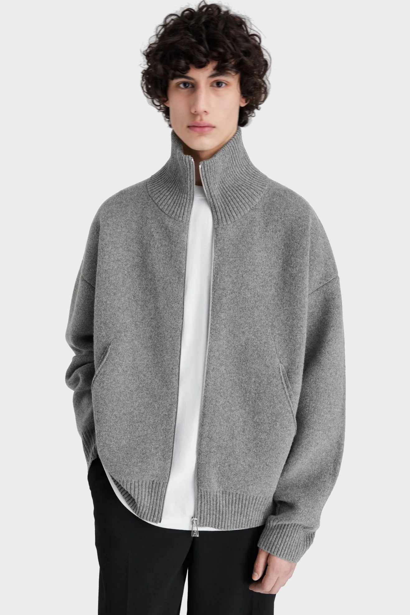 AXEL ARIGATO Heavy Knit Zip Jacket in Grey Melange