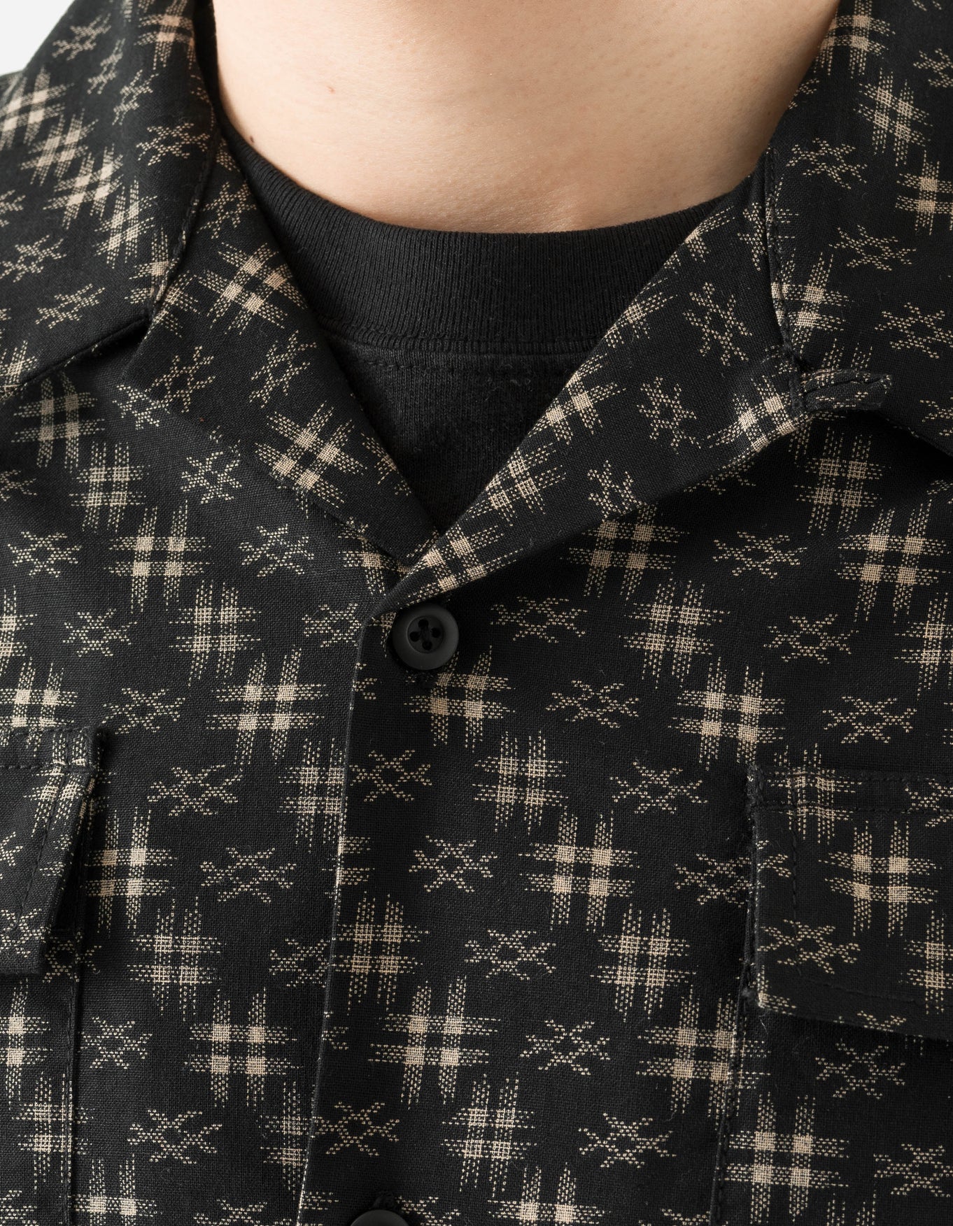 MAHARISHI 7320 Kasuri Cuban Collar Shirt in Black