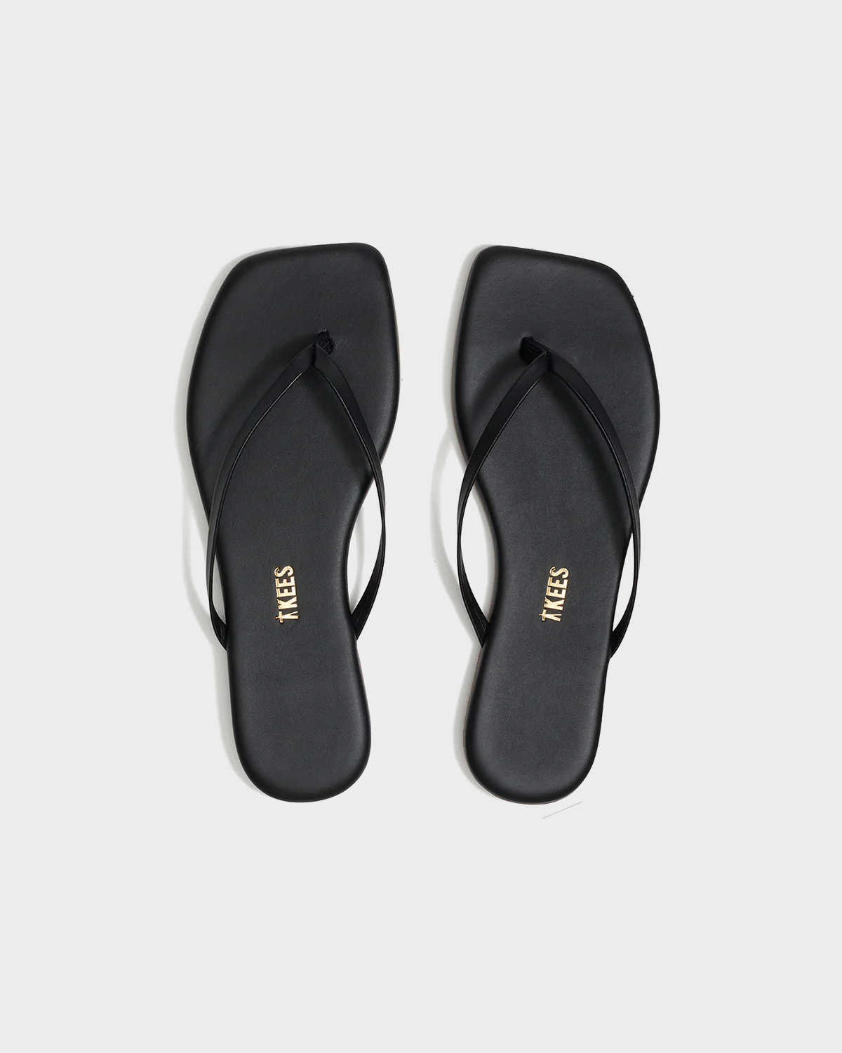 TKEES Square Toe Lily Leather Flip Flop in Black