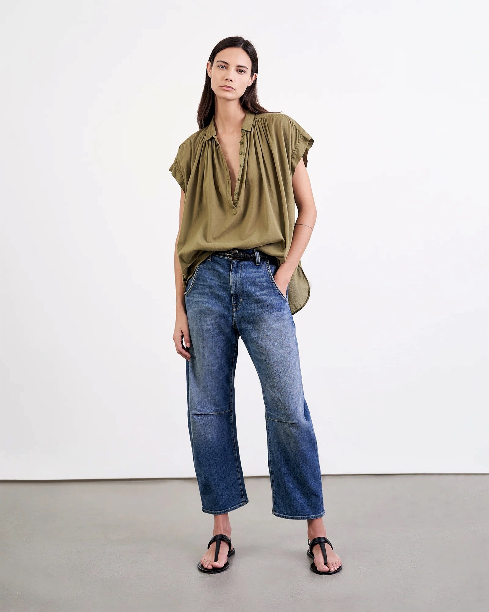 NILI LOTAN Cotton Voile Blouse Normandy in Olive Green XS