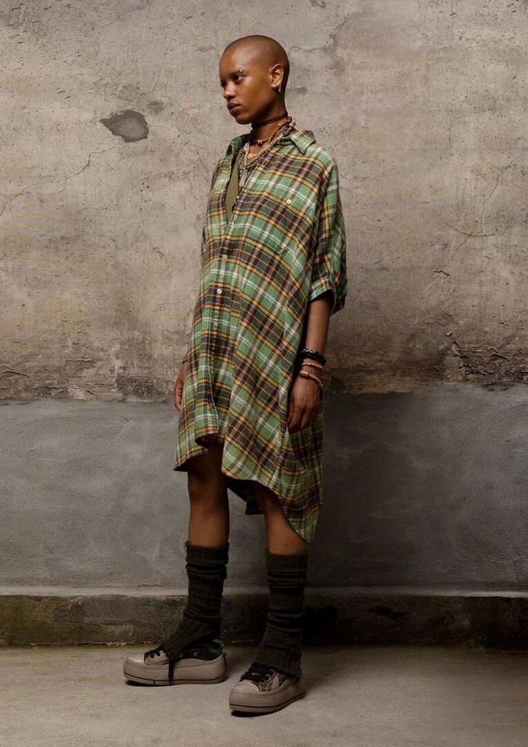 R13 Plaid Oversized Dress in Green Plaid