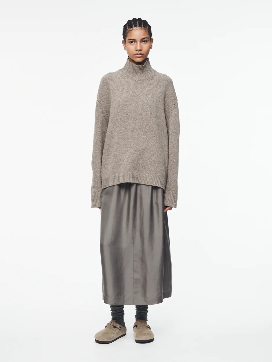 6397 Pull-On Silk Skirt in Slate Grey