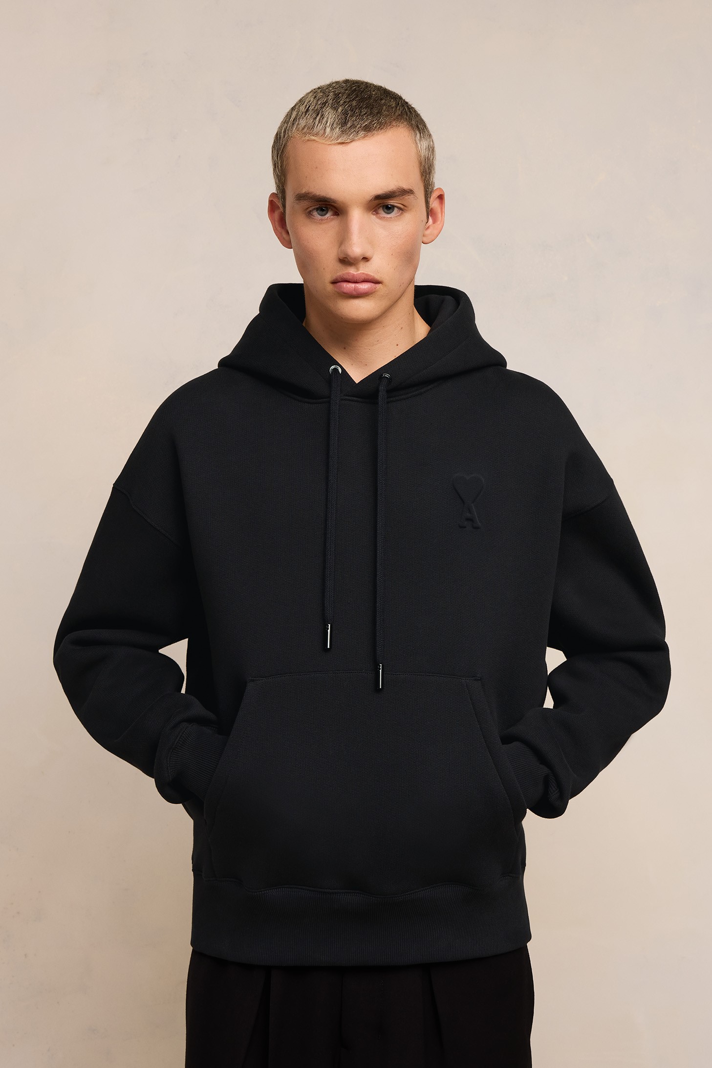 AMI PARIS de Coeur Embossed Hoodie in Black AMI PARIS de Coeur Embossed Hoodie in Black