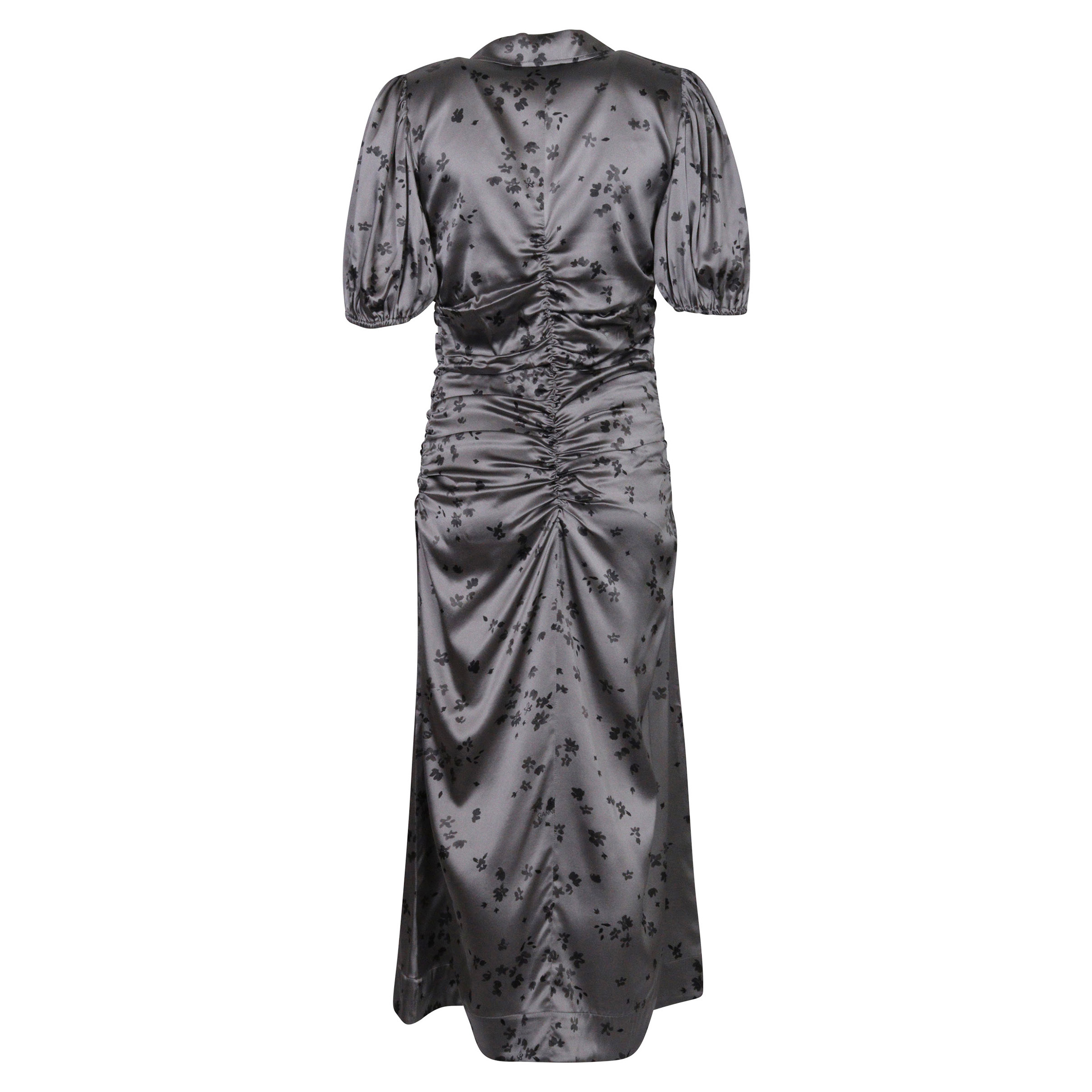 Ganni Silk Stretch Satin Dress Grey Printed