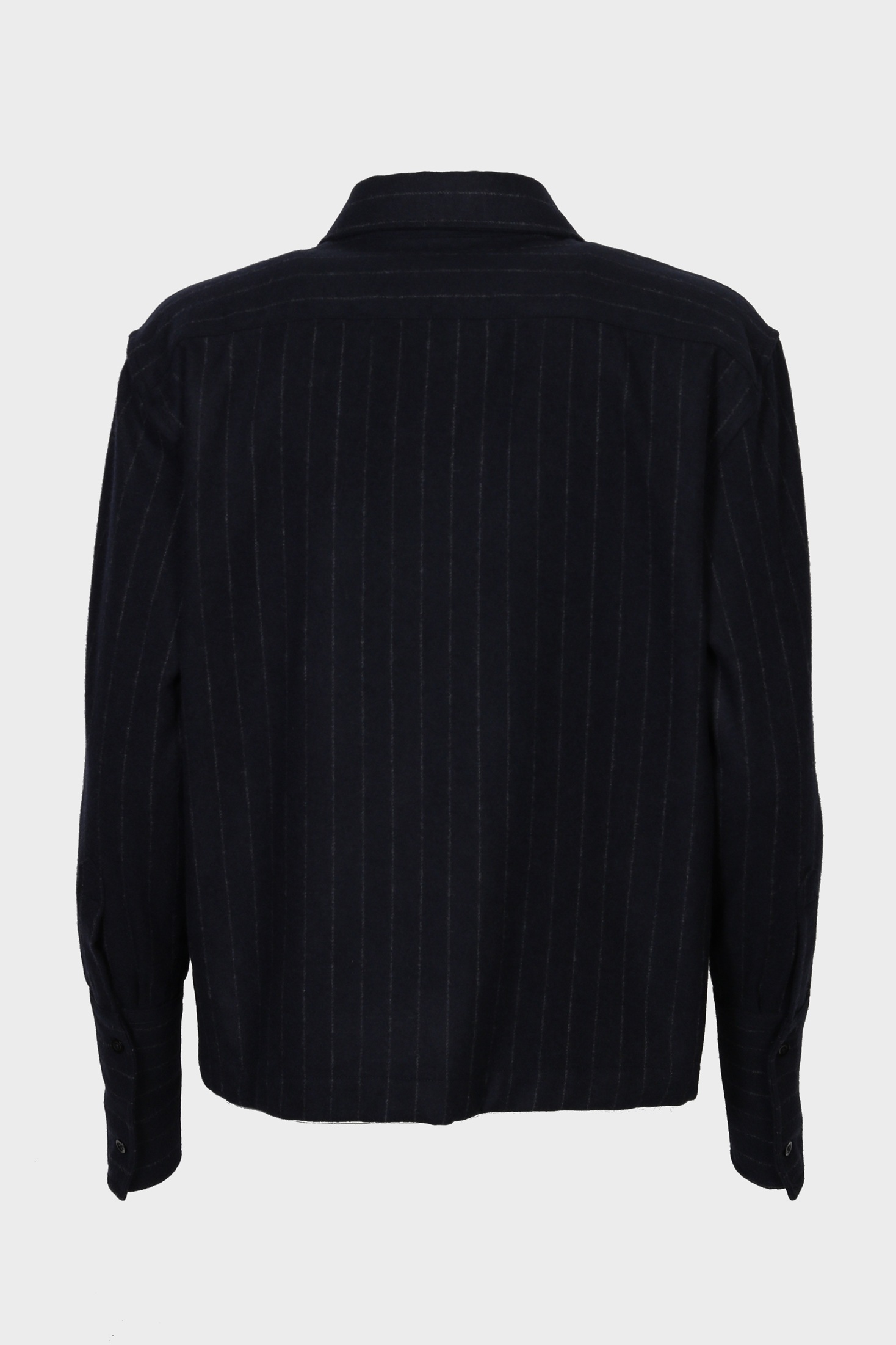 THE LATEST Wool Overshirt in Night Blue Pinstripes