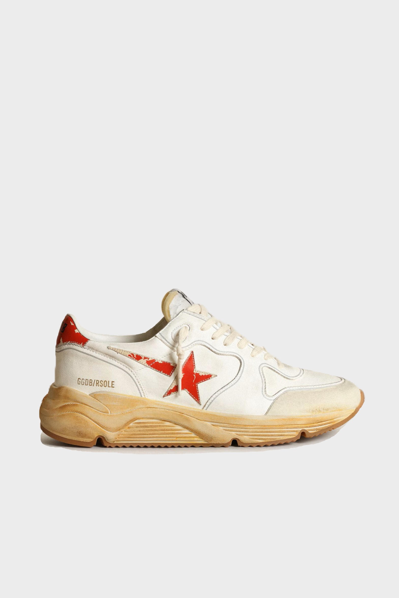 GOLDEN GOOSE Nappa Running Sole in Cream/Red