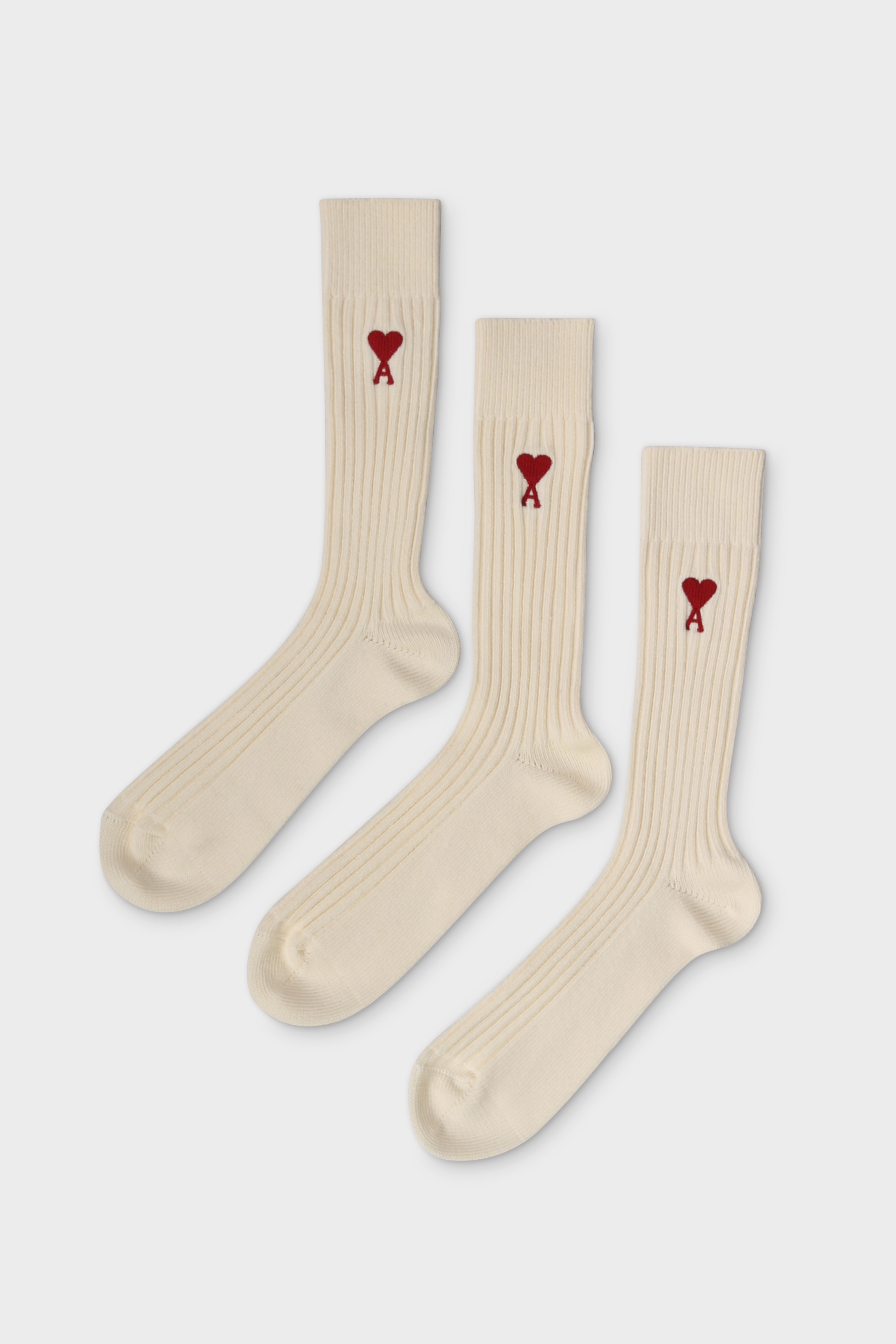 AMI PARIS de Coeur 3 Pack Socks in Off White AMI PARIS de Coeur 3 Pack Socks in Off White