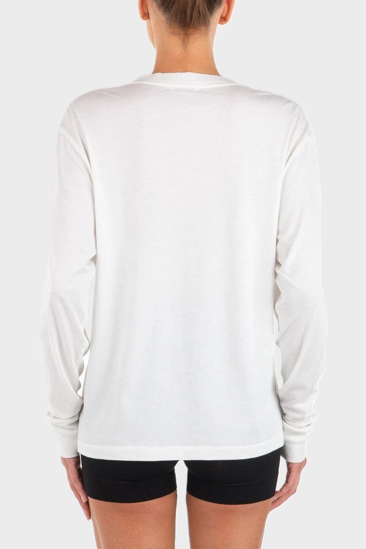ÉTERNE Long Sleeve Boyfriend Tee in Ivory XL