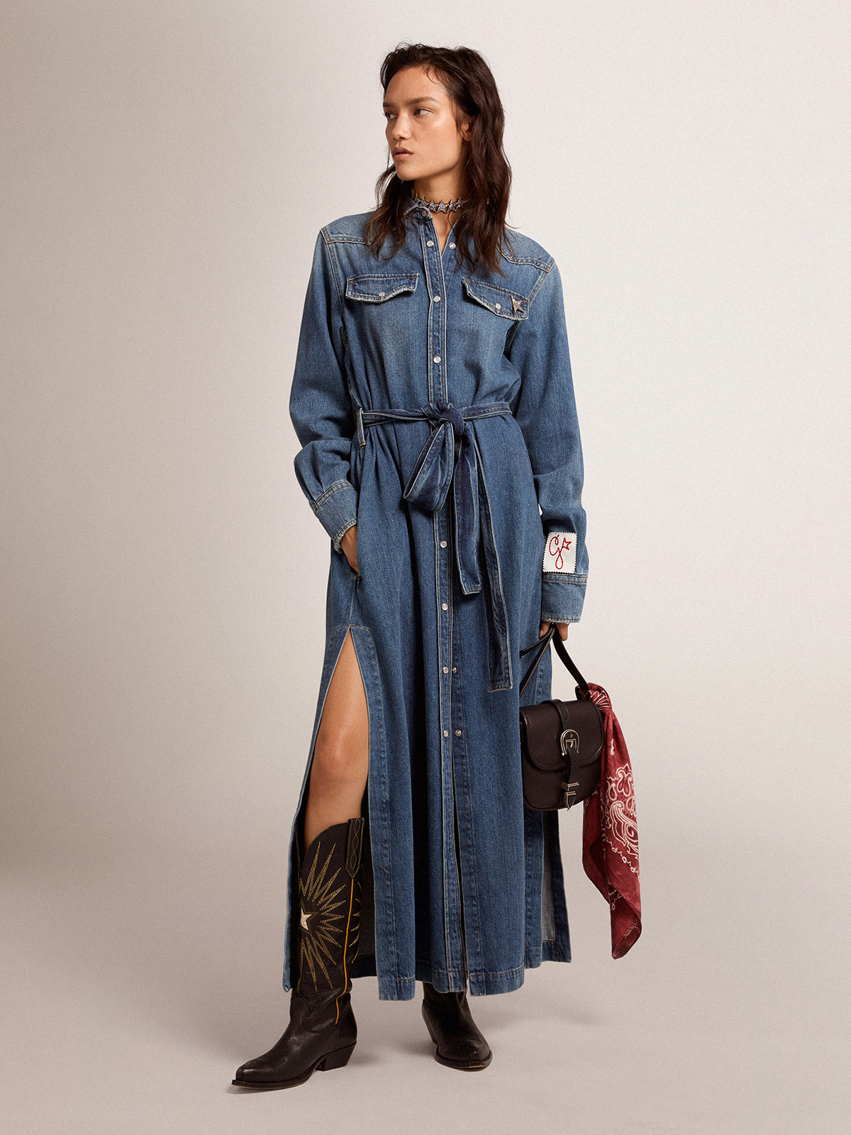GOLDEN GOOSE Denim Dress Dana Medium Stone Washed GOLDEN GOOSE Denim Dress Dana Medium Stone Washed