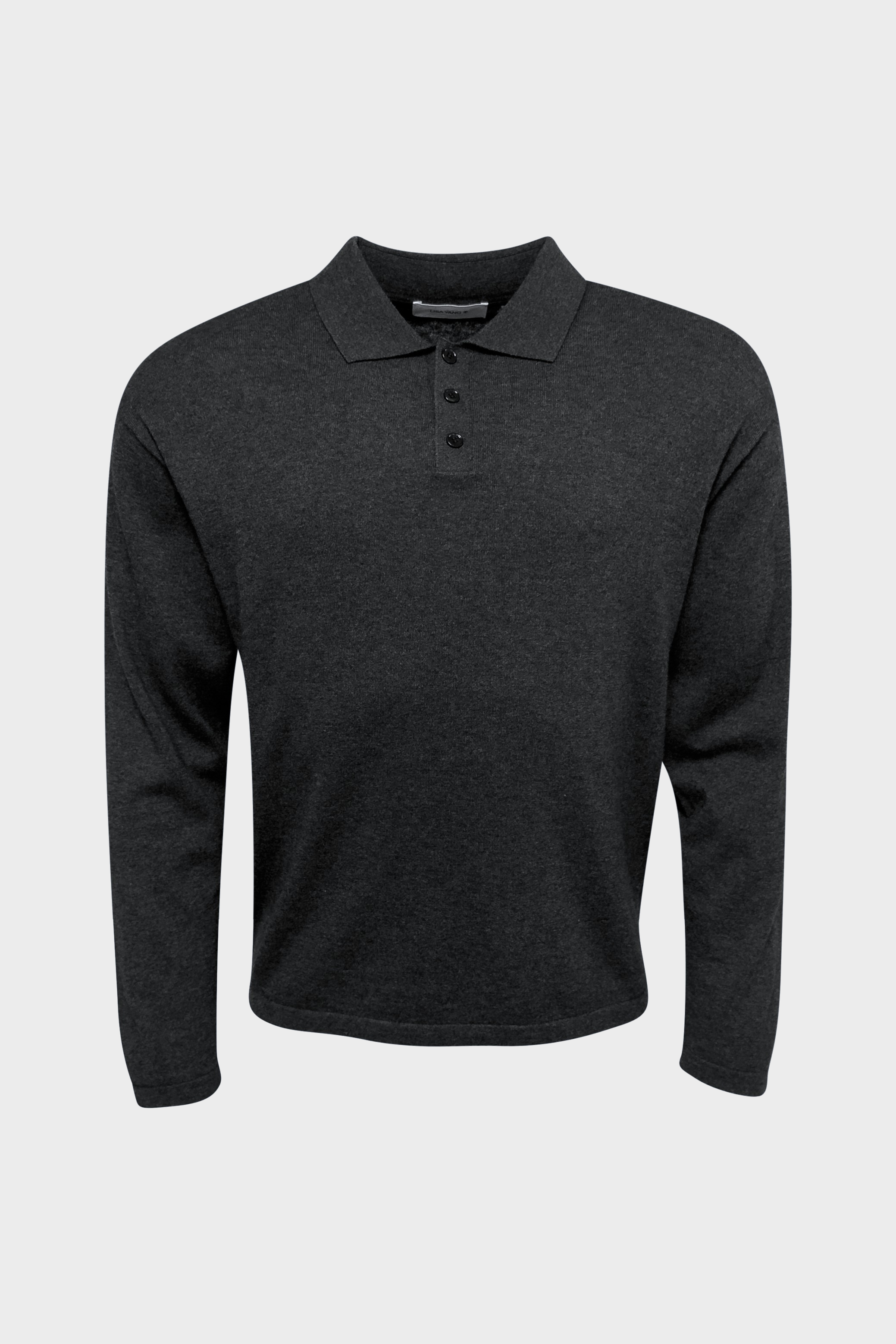 LISA YANG Lowen Cotton/Cashmere Polo Sweater in Dark Grey
