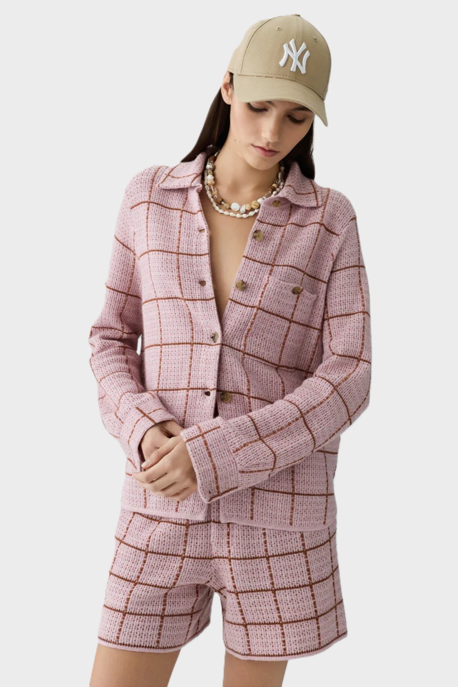 GUEST IN RESIDENCE Dylan Plaid Cashmere/Linen Shirt in Sprinkle/Burnt Sienna