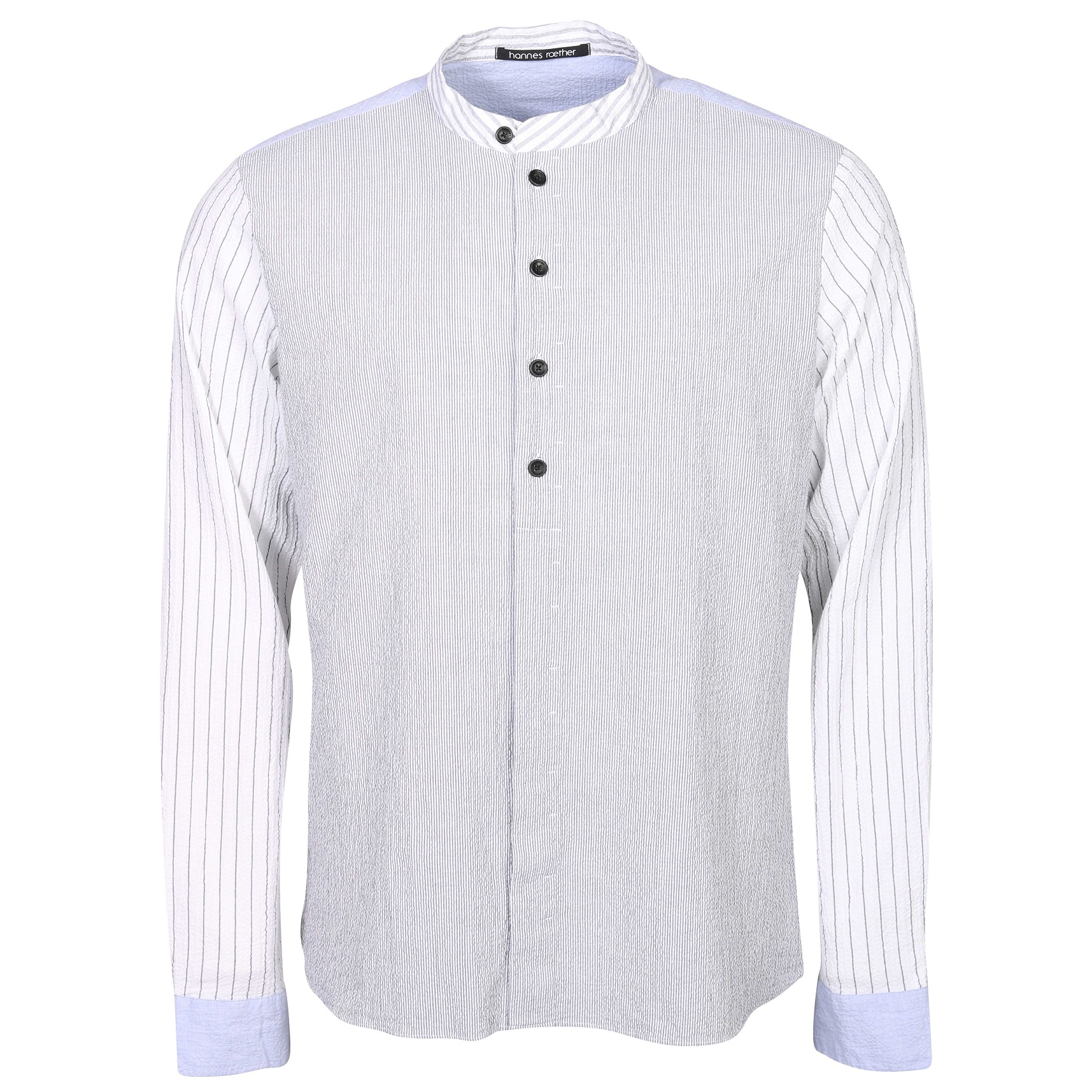 HANNES ROETHER Seersucker Shirt in Grey/White/Blue