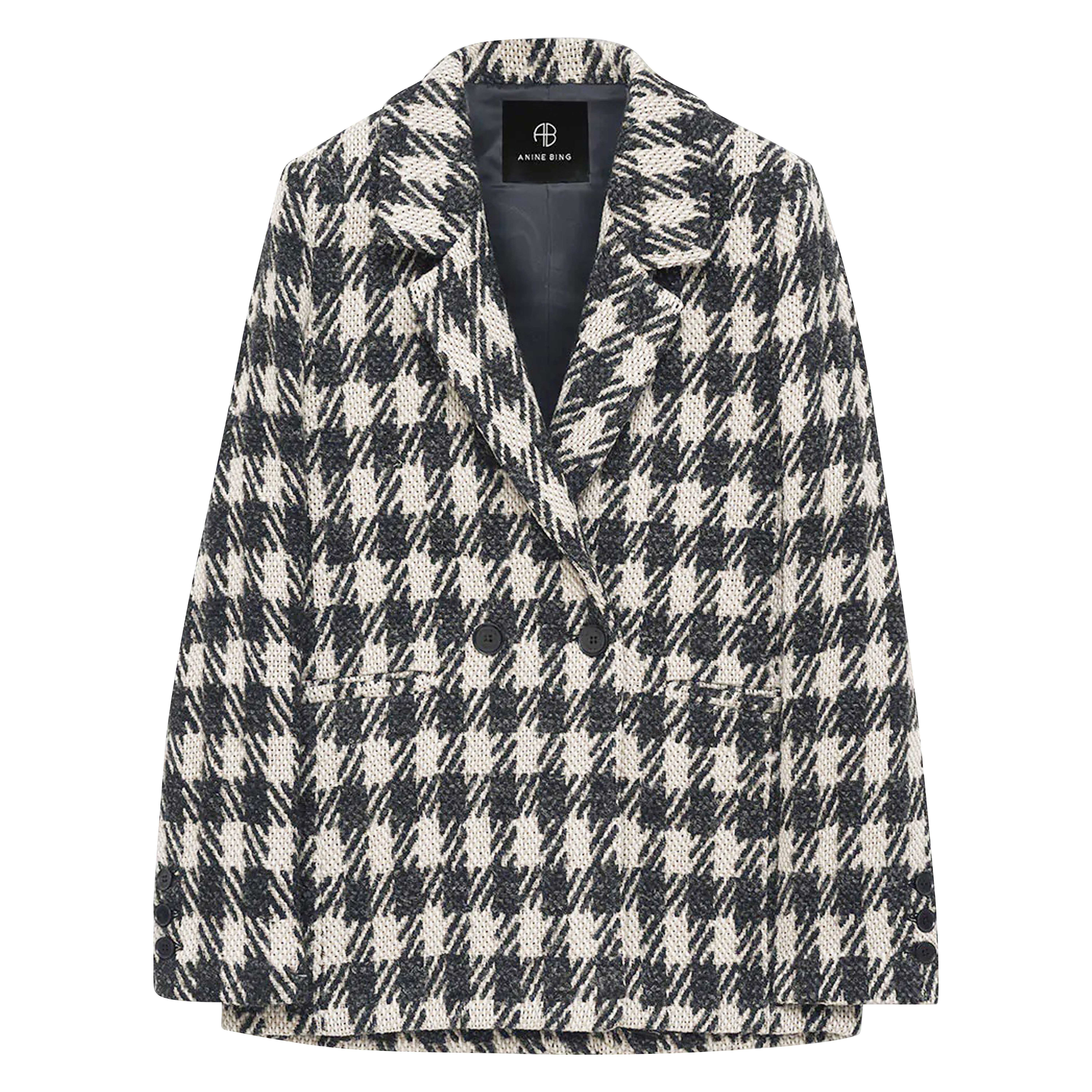 Anine Bing Diana Blazer in Tan / Black Plaid