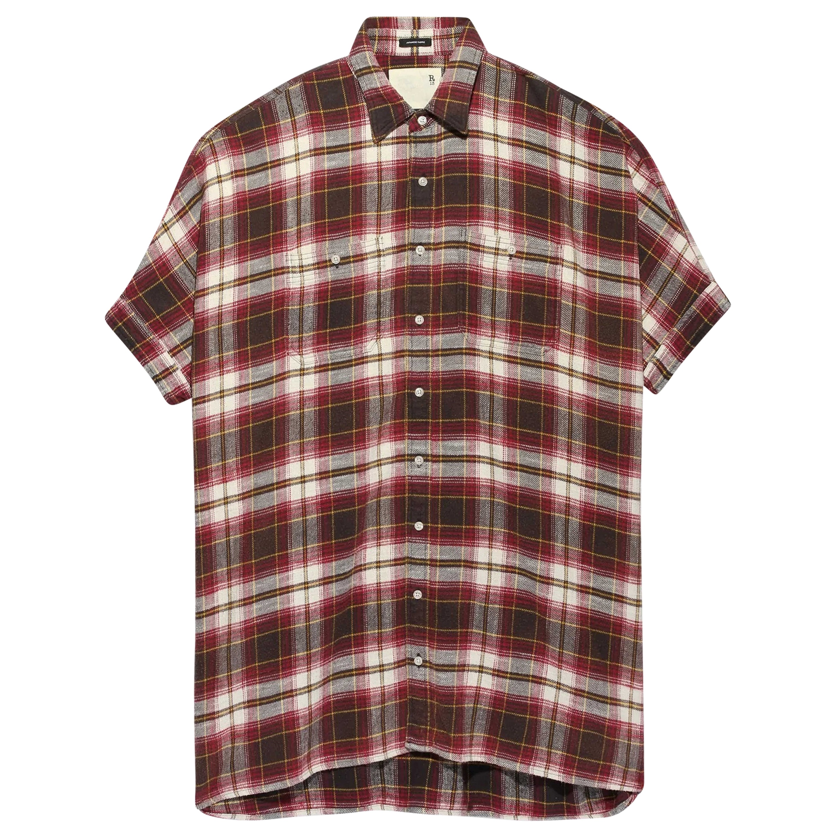 R13 Plaid Oversized Dress in Ecru/Maroon