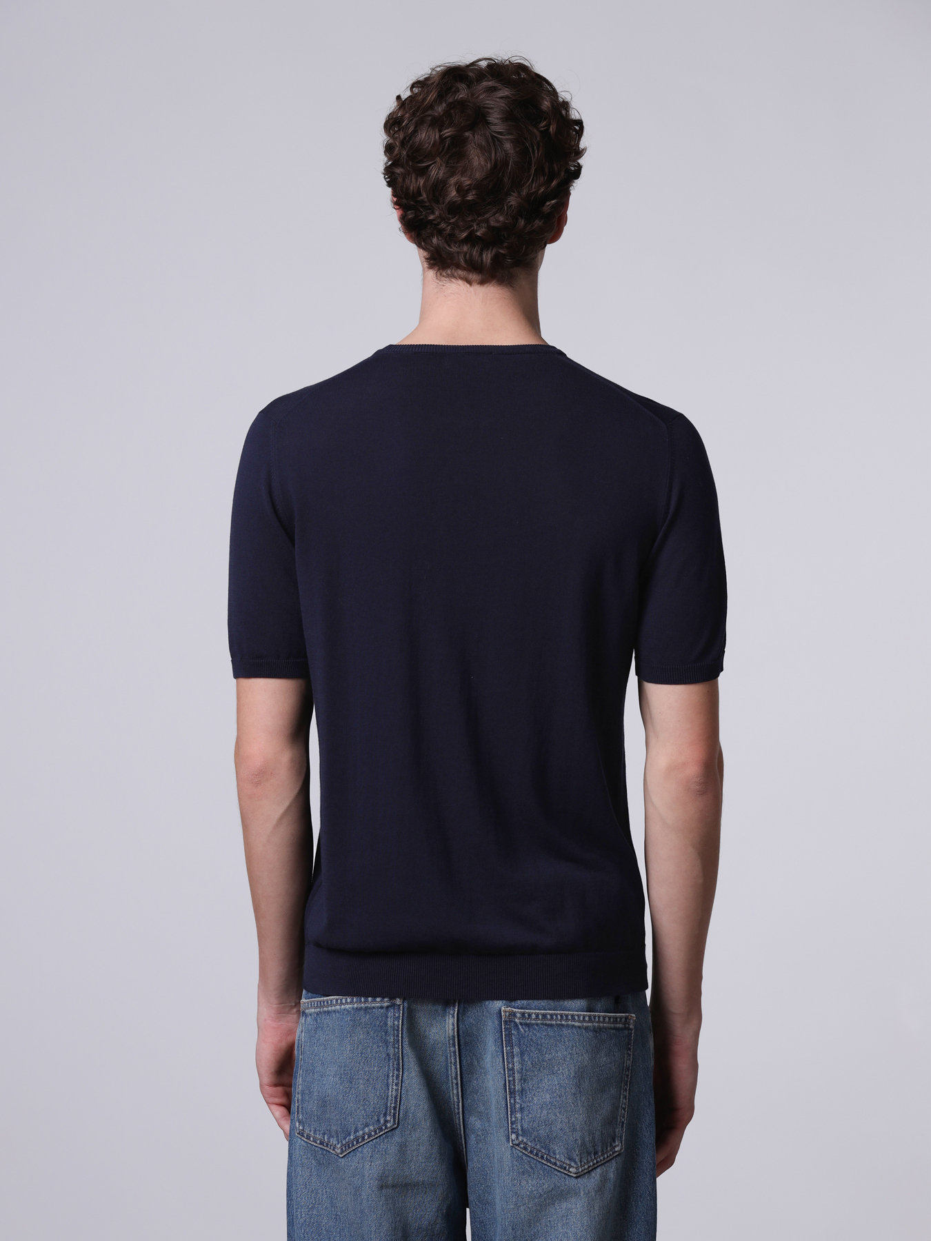 ROBERTO COLLINA Light Cotton Knit T-Shirt in Navy