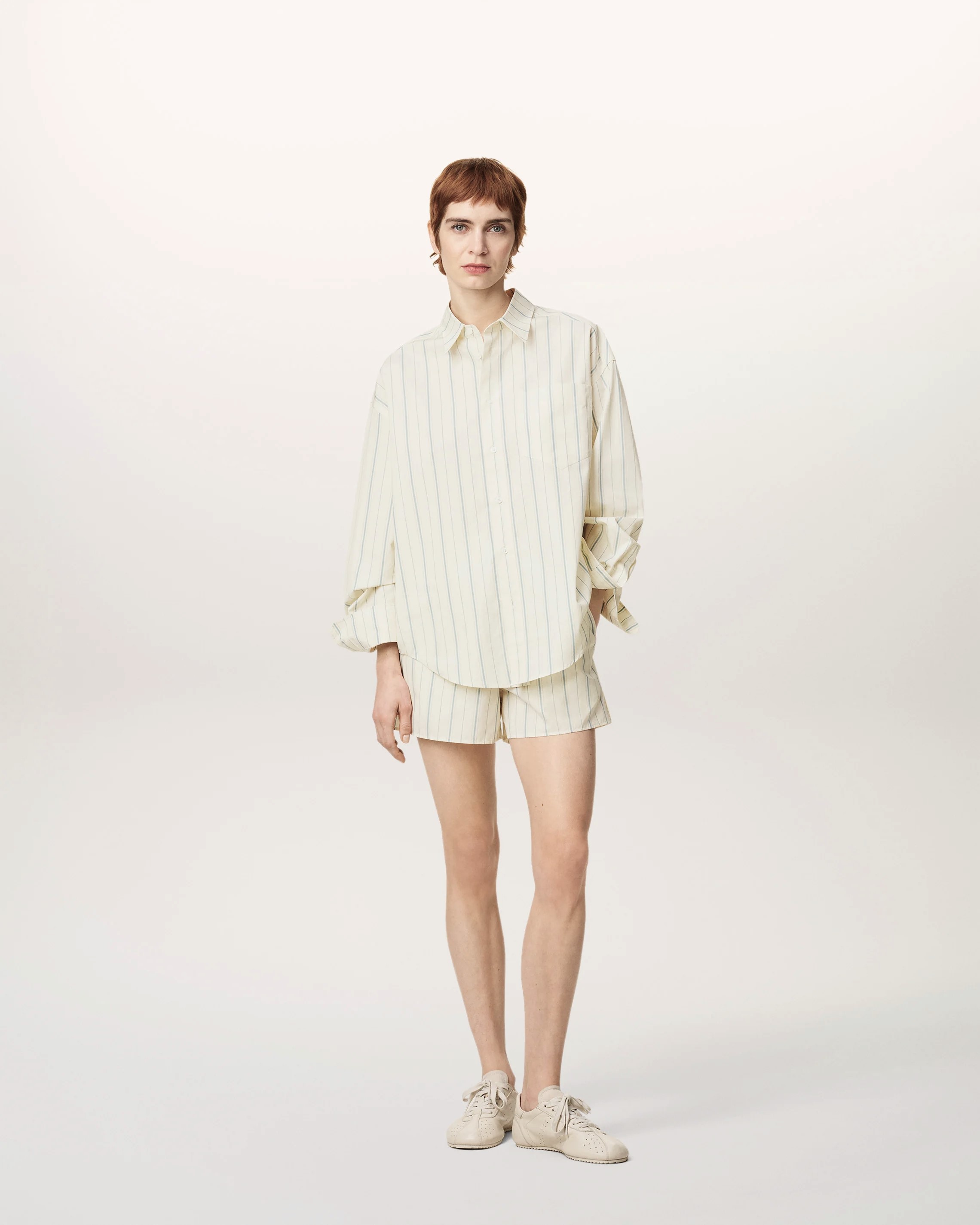 AMI PARIS de Coeur Boxy Shirt in Ivory/Sky Stripes