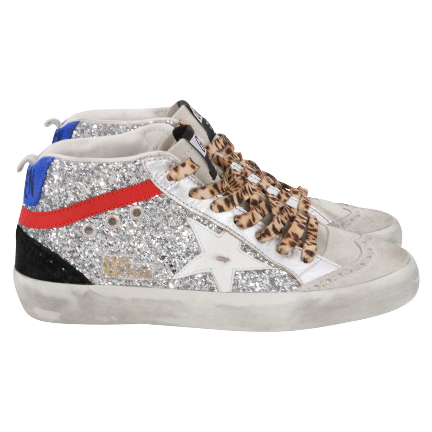 Golden Goose Sneaker Midstar Silver Glitter/Leo Laces