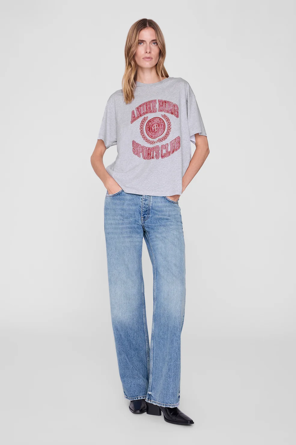 ANINE BING Cade Tee Collegiate in Grey