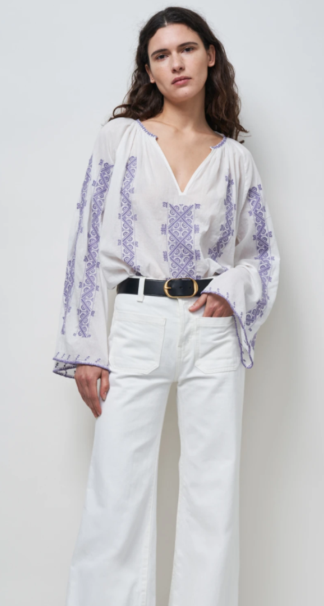 Nili Lotan Palestinian Embroidered Shirt Anna White/Lilac