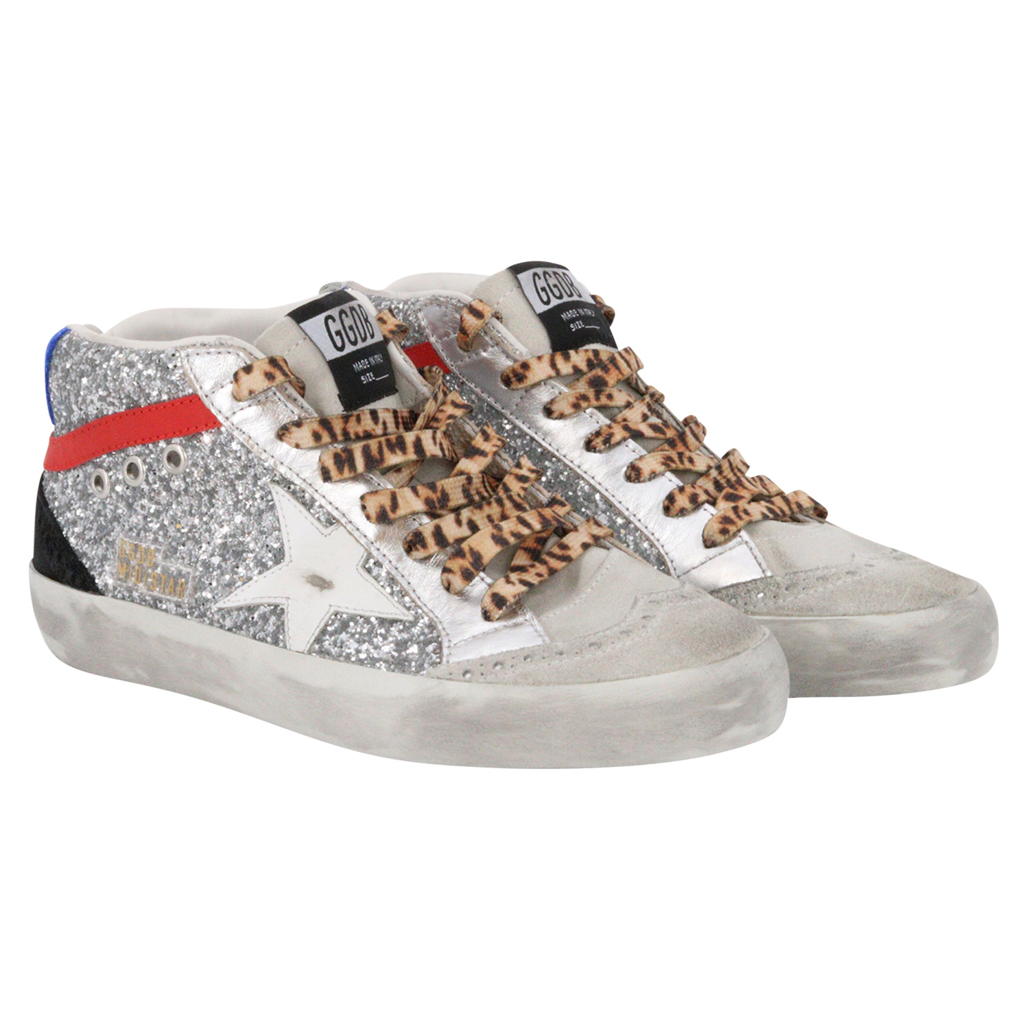 Golden Goose Sneaker Midstar Silver Glitter/Leo Laces