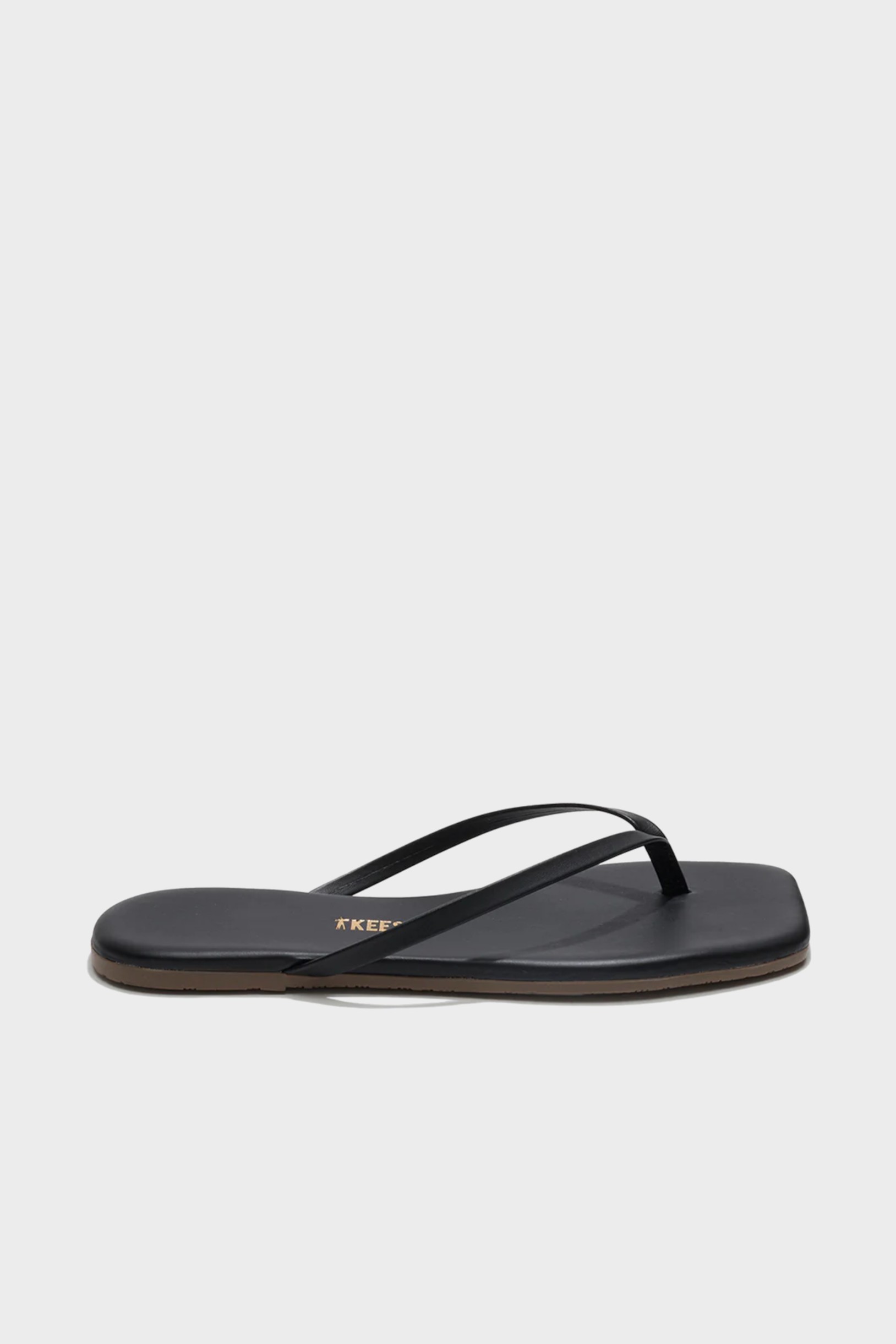 TKEES Square Toe Lily Leather Flip Flop in Black