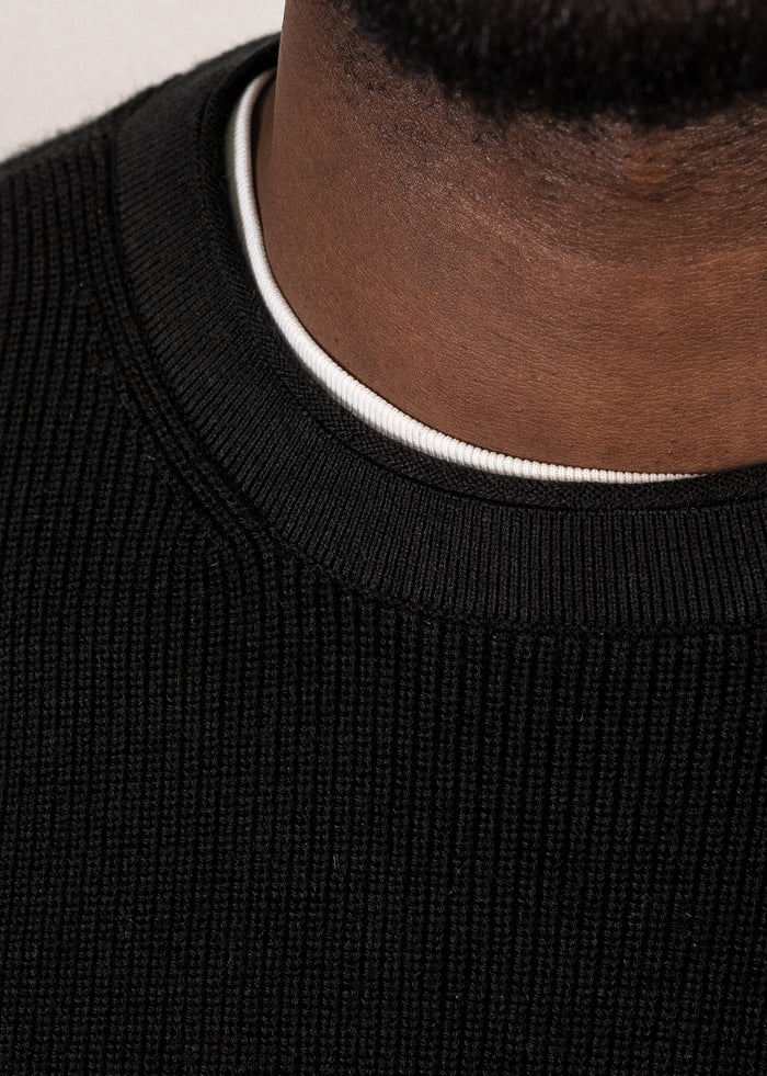 YACAIA Cotton/Cashmere Ribbed Sweater in Black