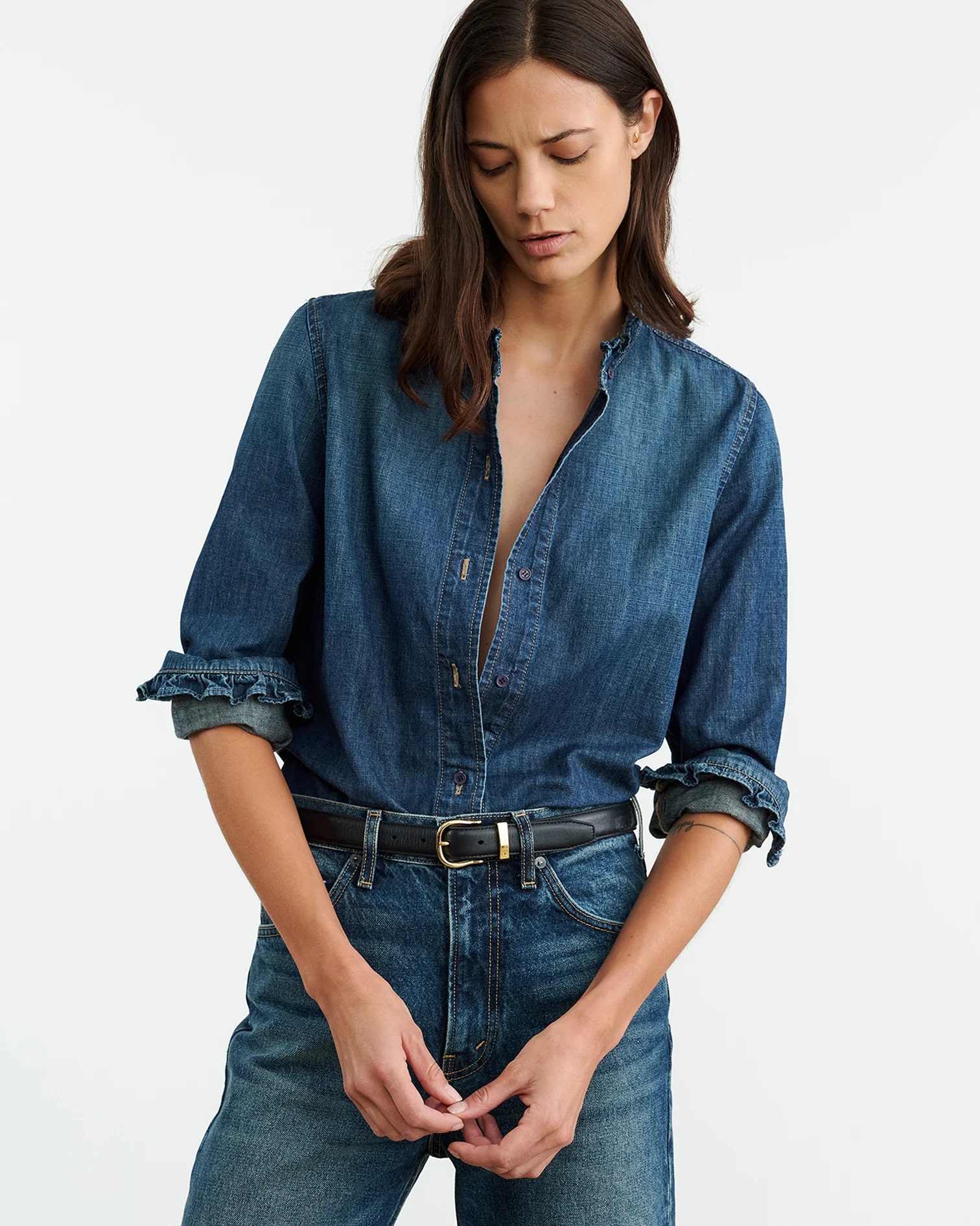 NILI LOTAN Lydia Denim Shirt in Classic Wash S NILI LOTAN Lydia Denim Shirt in Classic Wash L