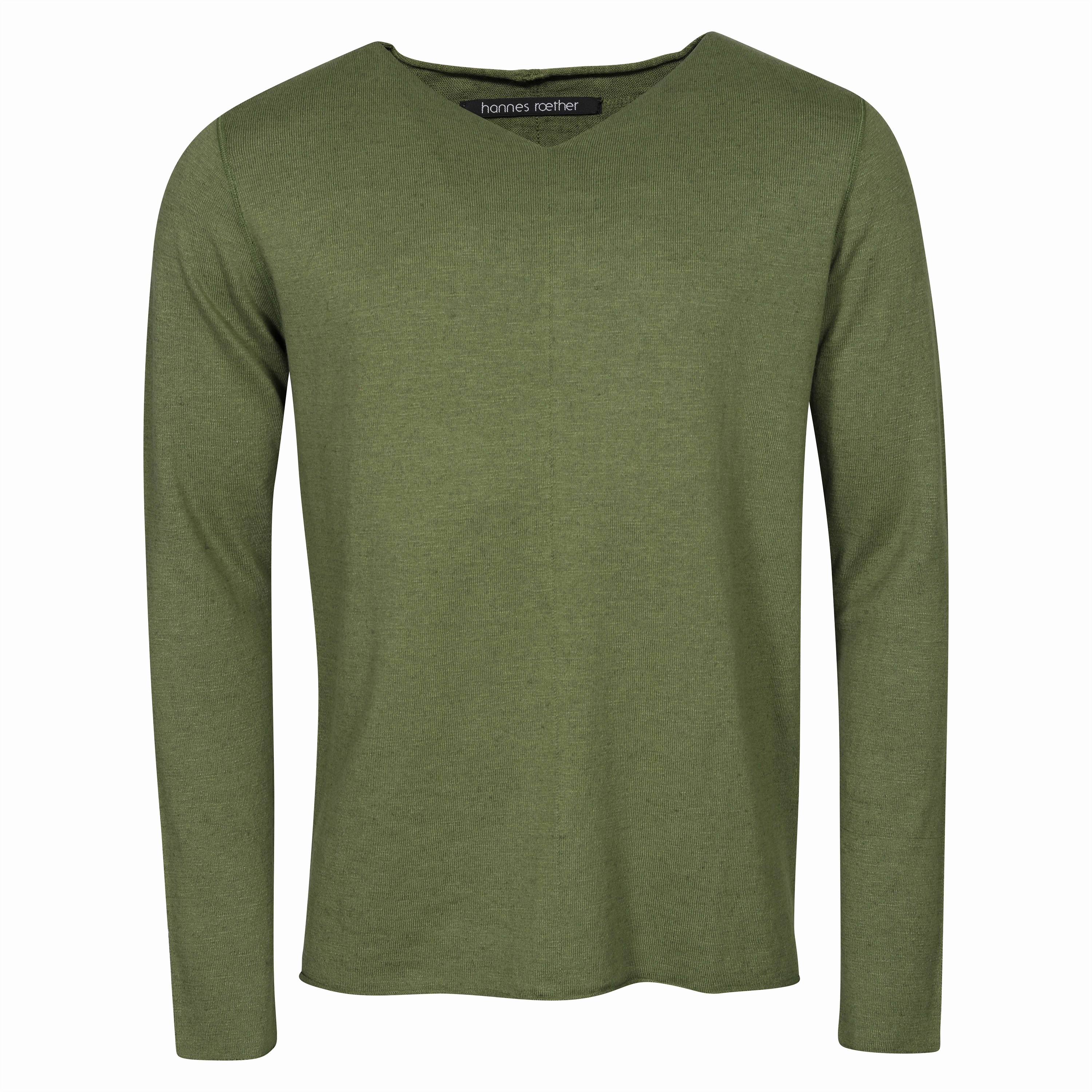 Hannes Roether V-Neck Knit Sweater in Pesto