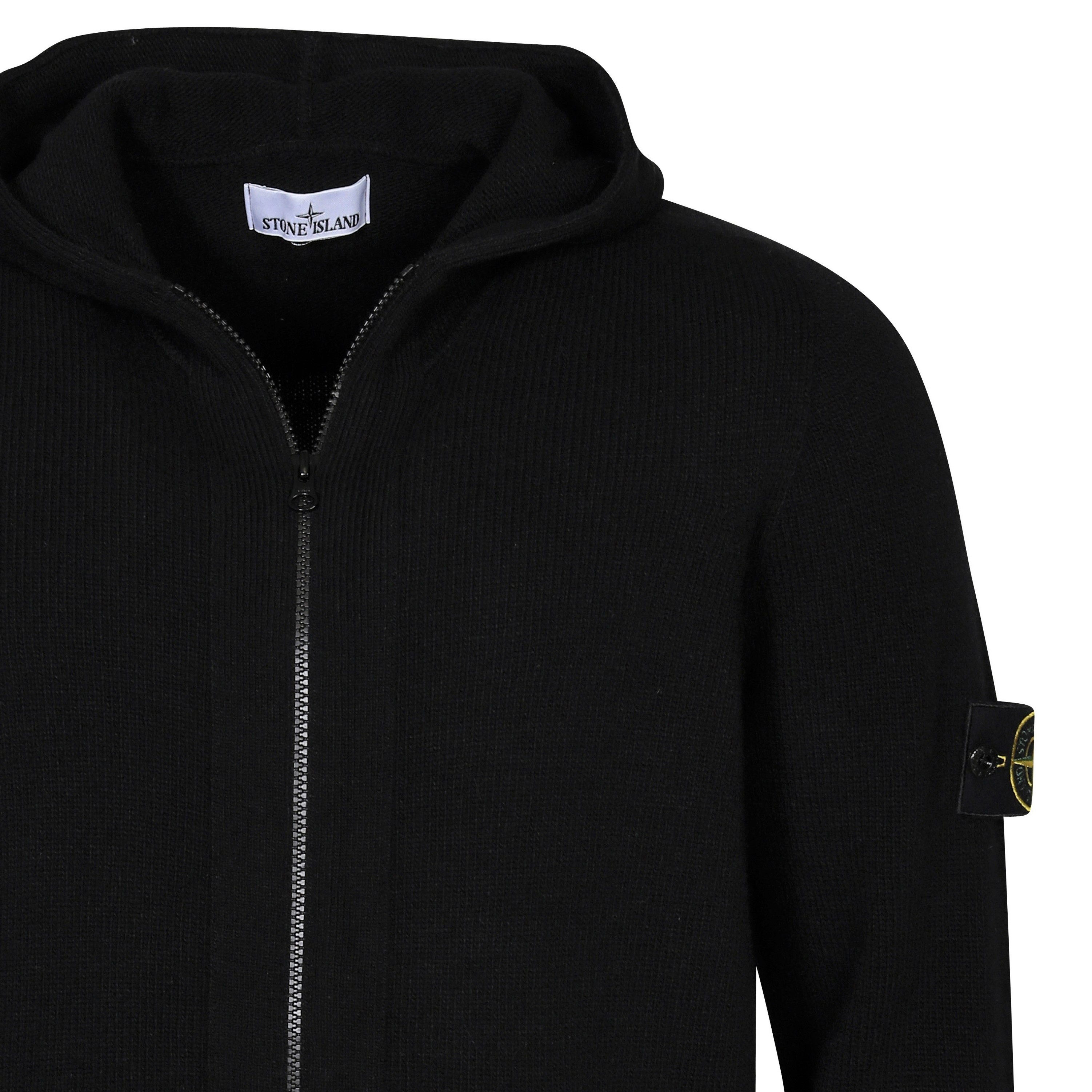 Stone Island Hooded Wool Zip Jacket in Black