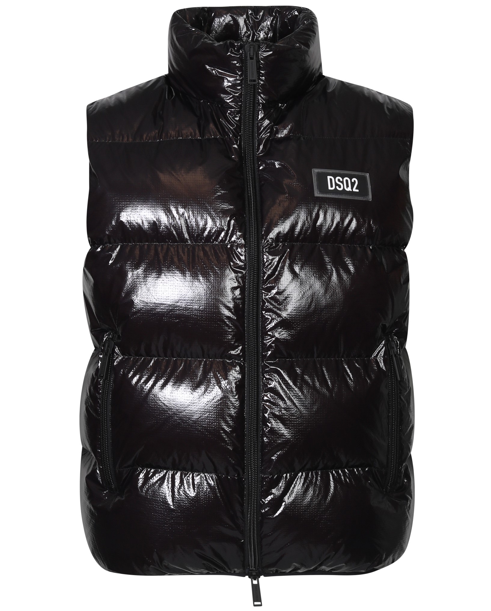 DSQUARED2 Hodded Puffer Vest in Black Shiny