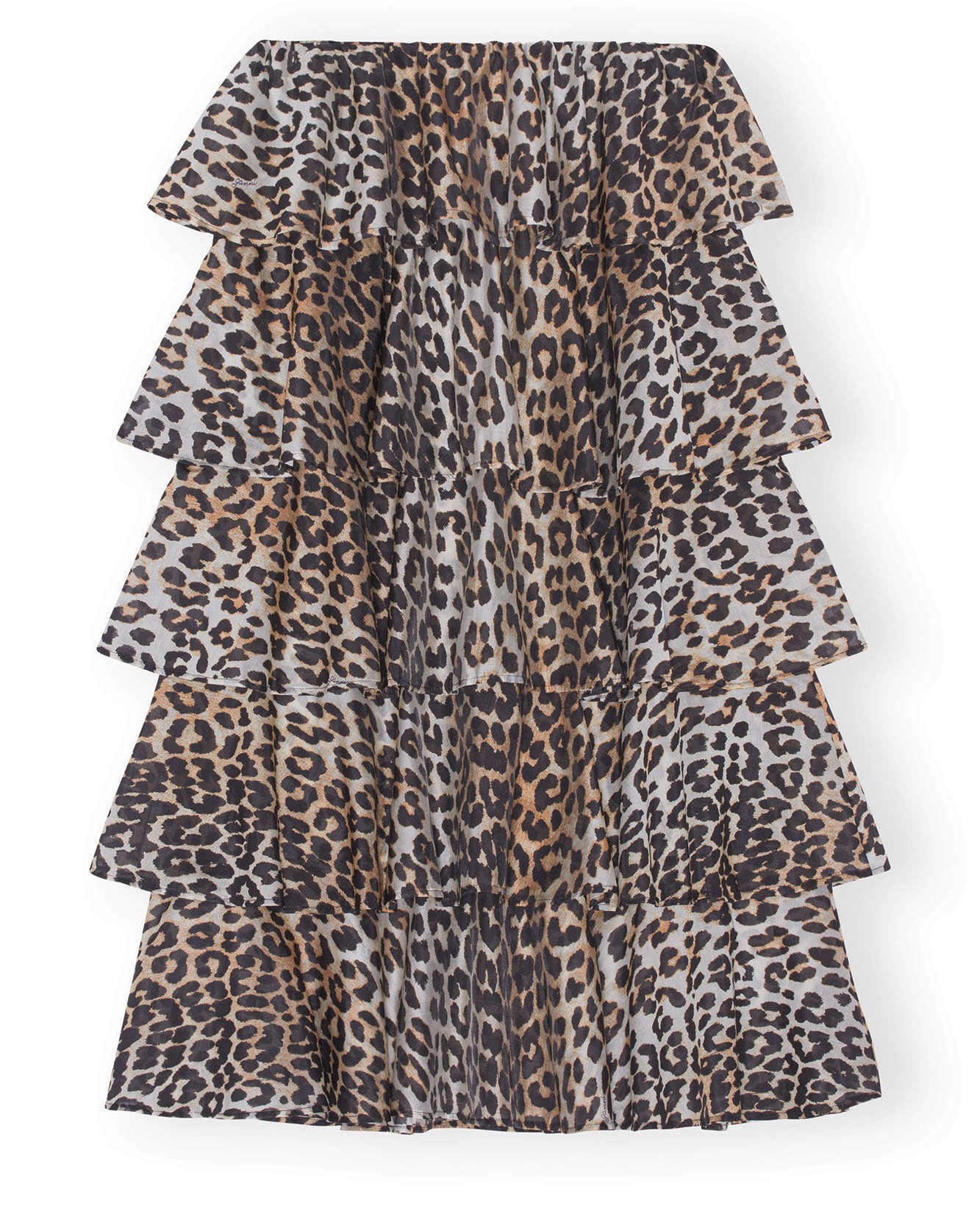 GANNI Sheer Voile Maxi Flounce Skirt in Leopard