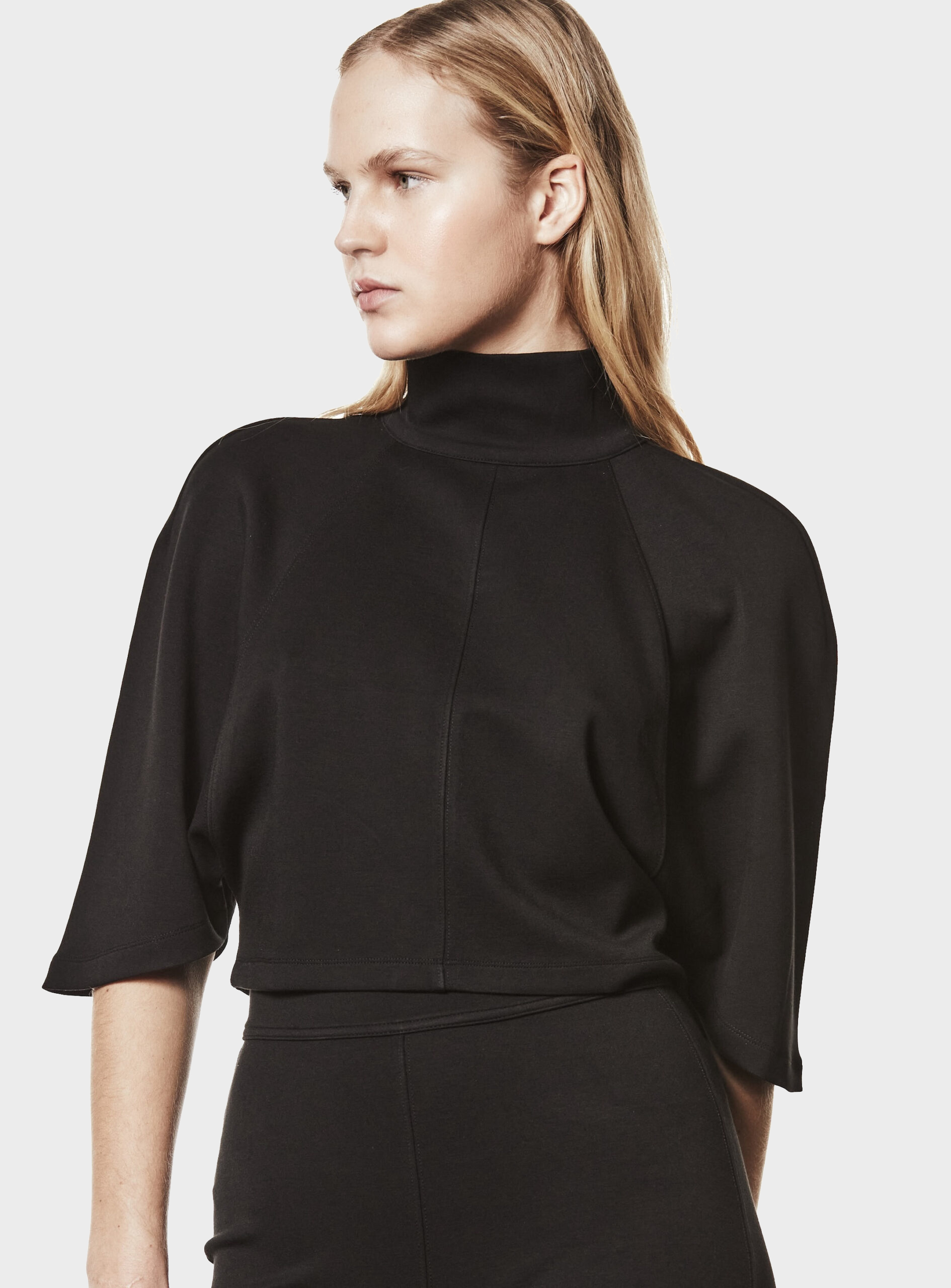 THOM KROM Cropped Turtleneck T-Shirt in Black