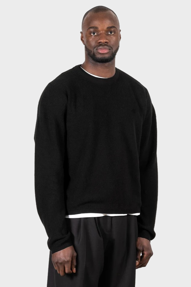 YACAIA Cotton/Cashmere Ribbed Sweater in Black