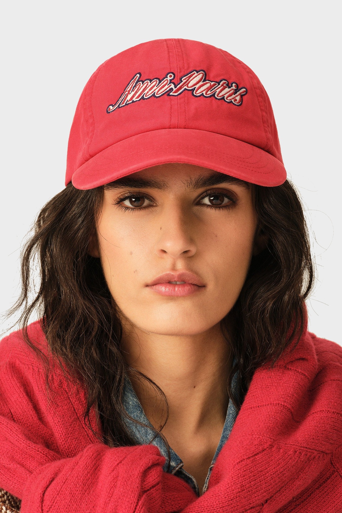 AMI PARIS Embroidery Cap in Ruby Red
