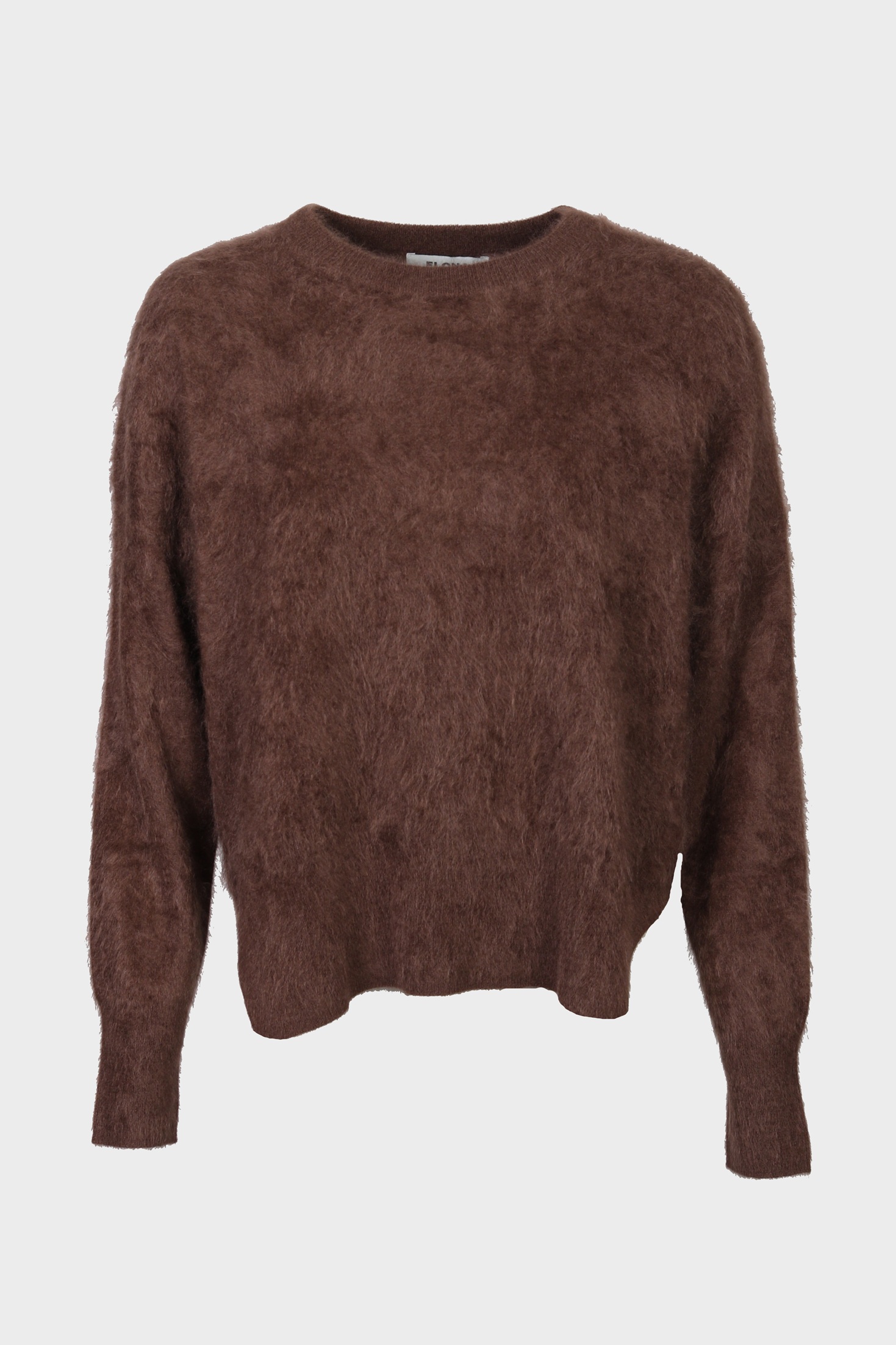 FLONA Cashmere Fluffy Crewneck Sweater in Brown
