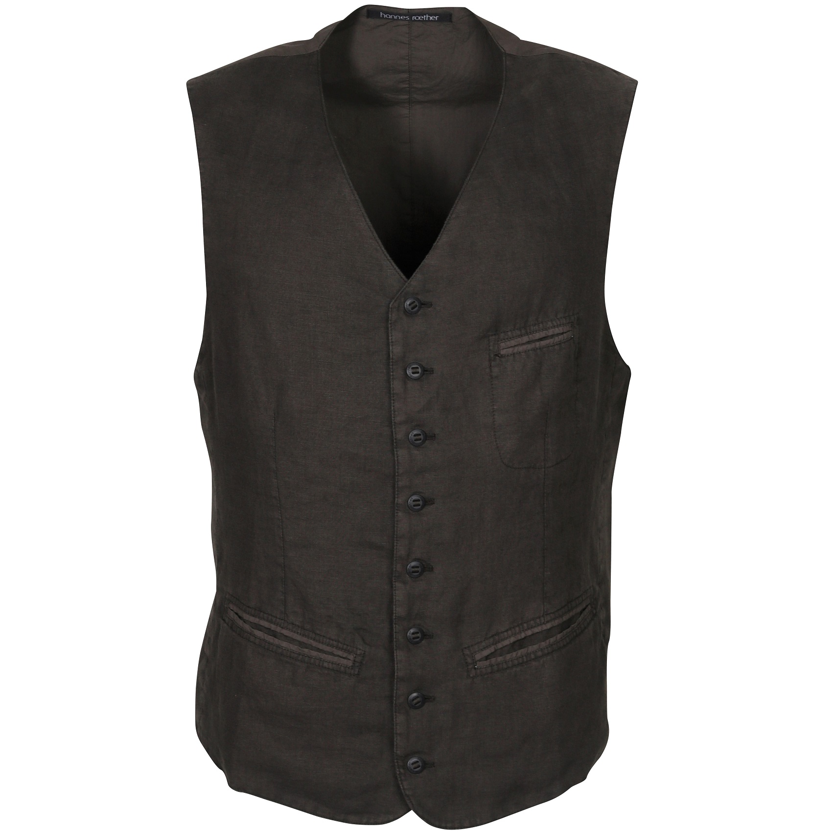 HANNES ROETHER Linen Vest in Dark Olive