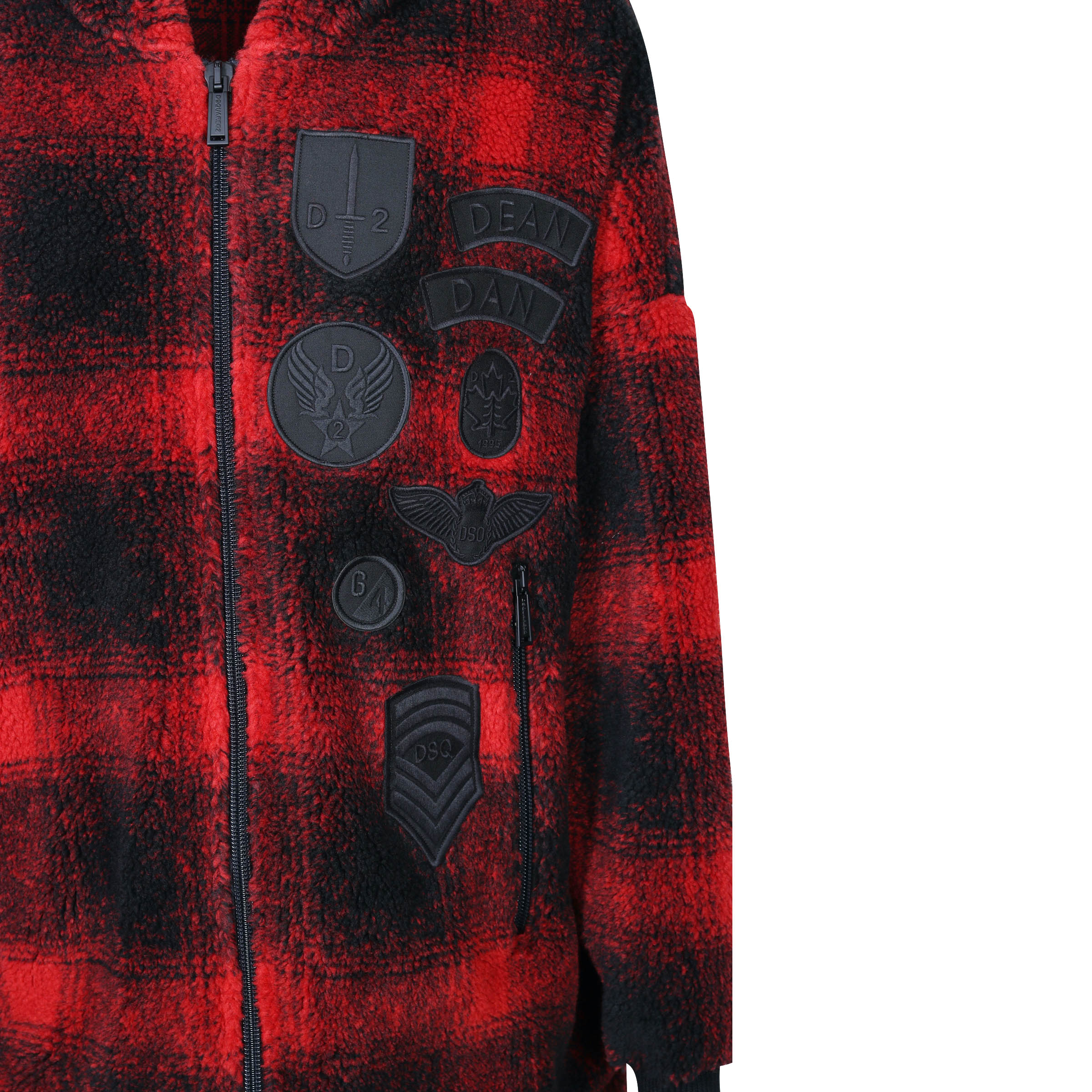 Dsquared Padded Check Teddy Jacket Black/Red