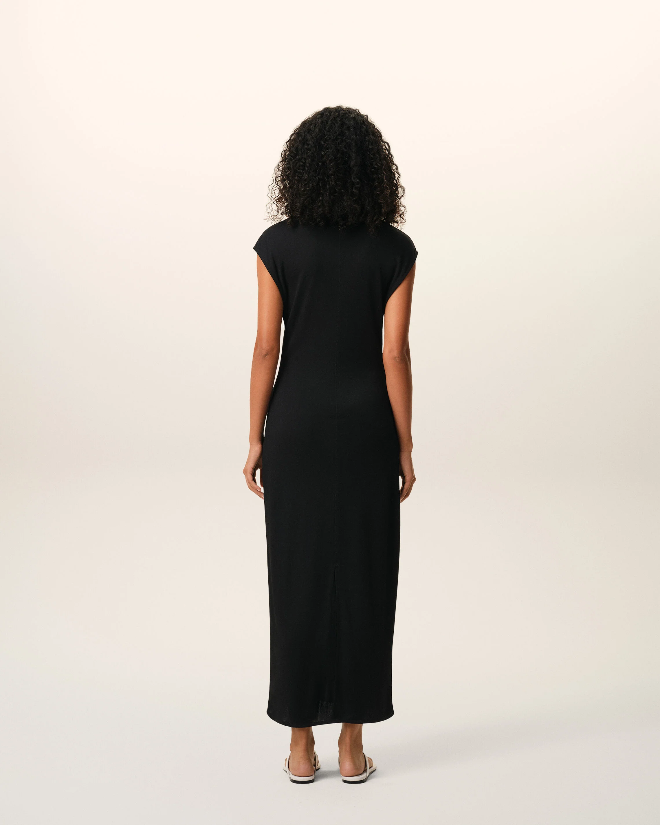AMI PARIS Viscose Fitted Long Dress in Black L