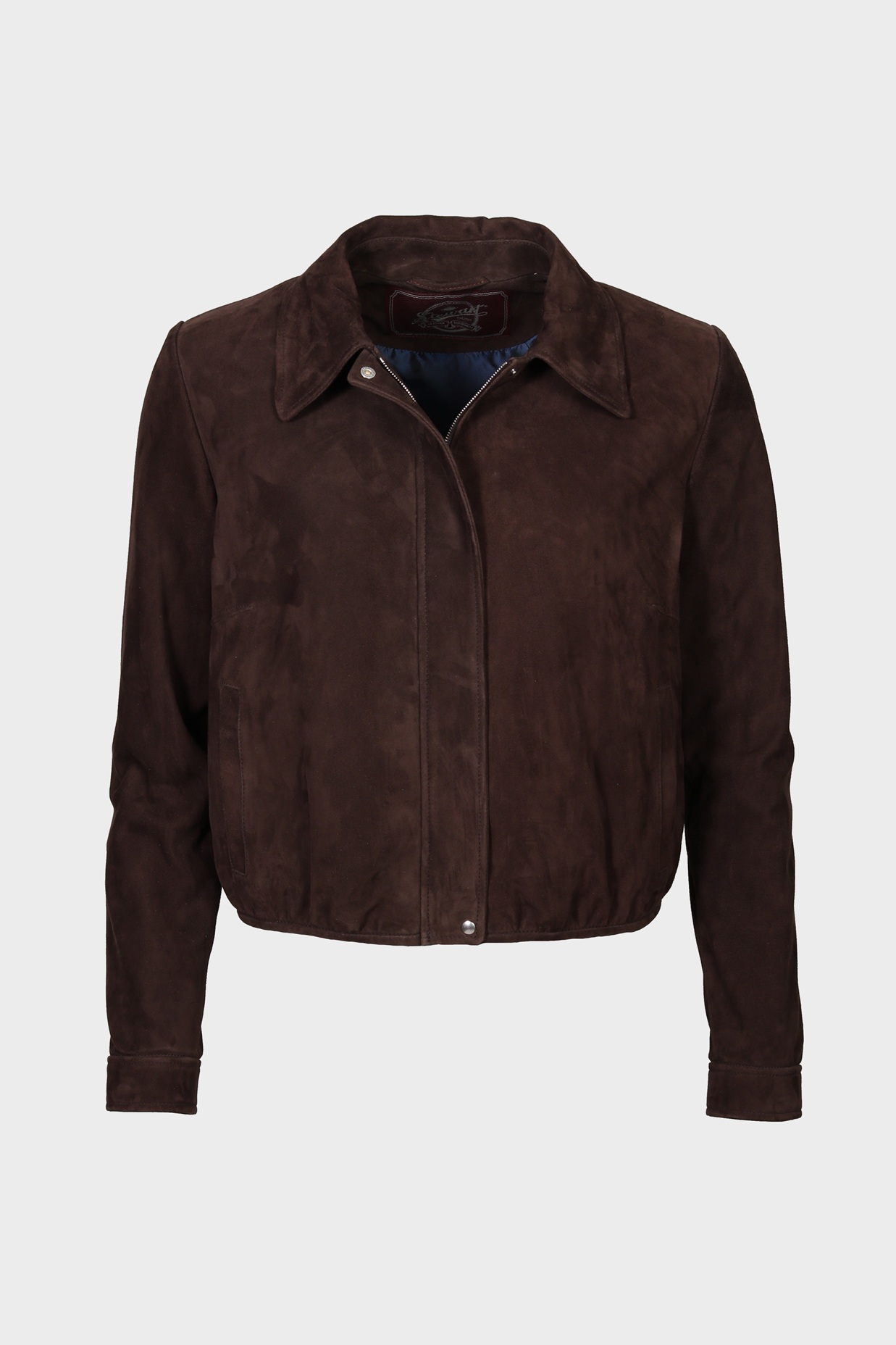 STEWART Goat Suede Bomber Jacket in Dark Brown