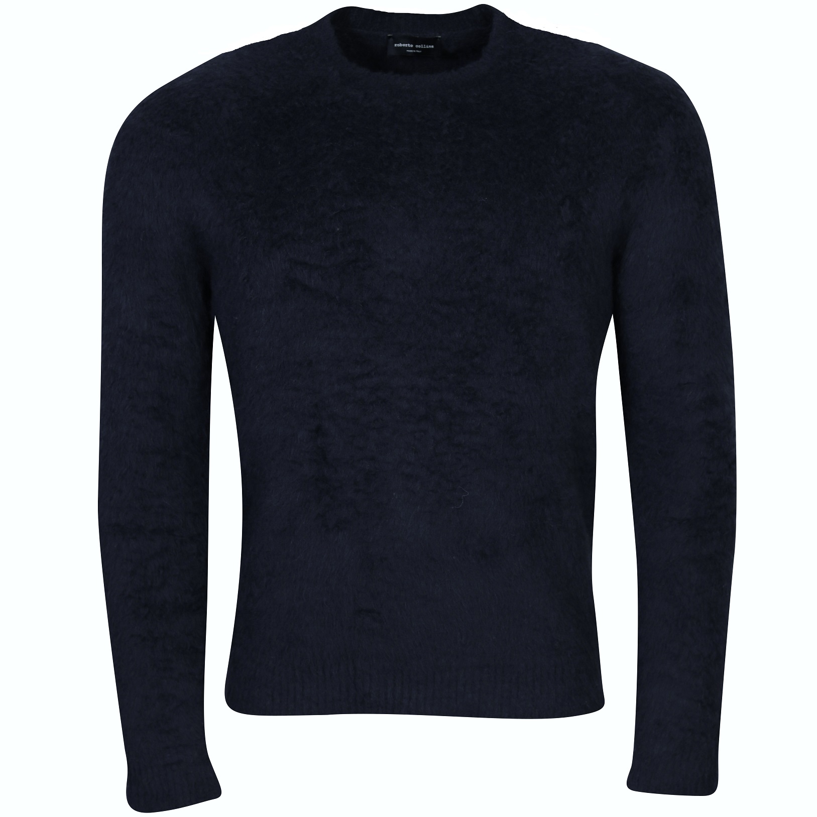 ROBERTO COLLINA Fluffy Cotton Knit Pullover in Navy