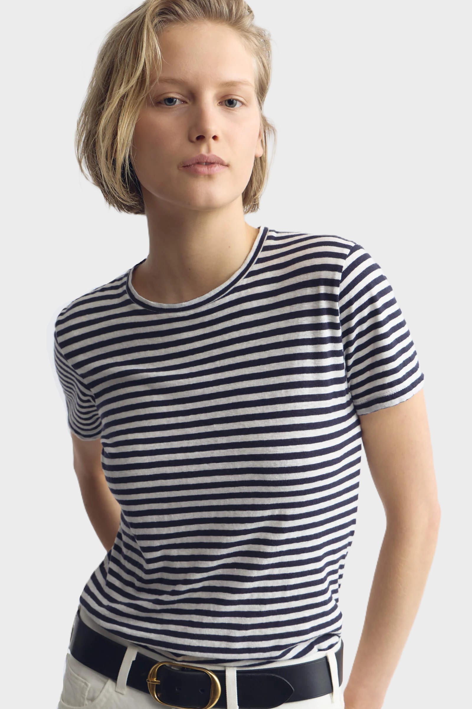 NILI LOTAN Lana T-Shirt in White/Dark Navy