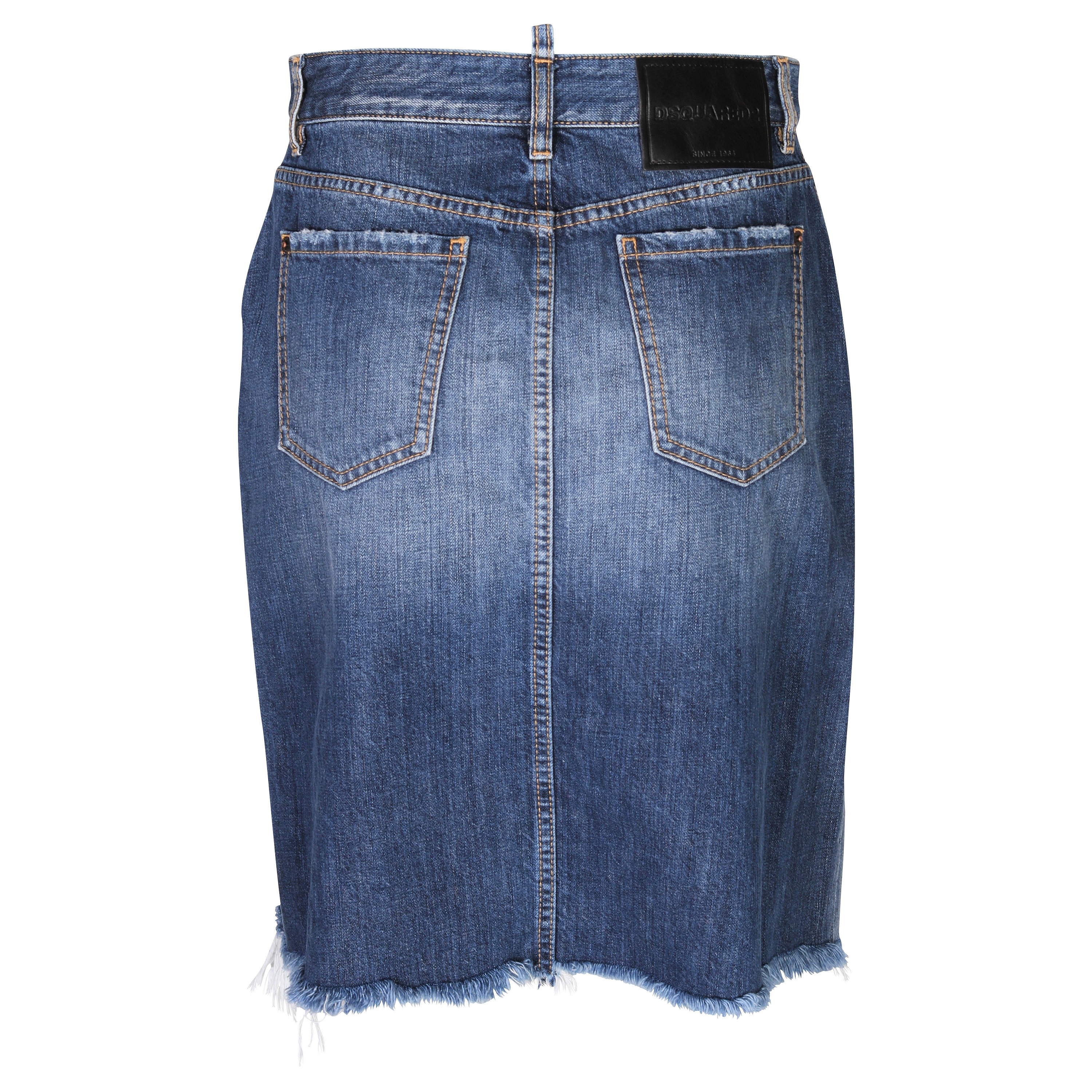 Dsquared Fringed Midi Denim Skirt Blue Washed