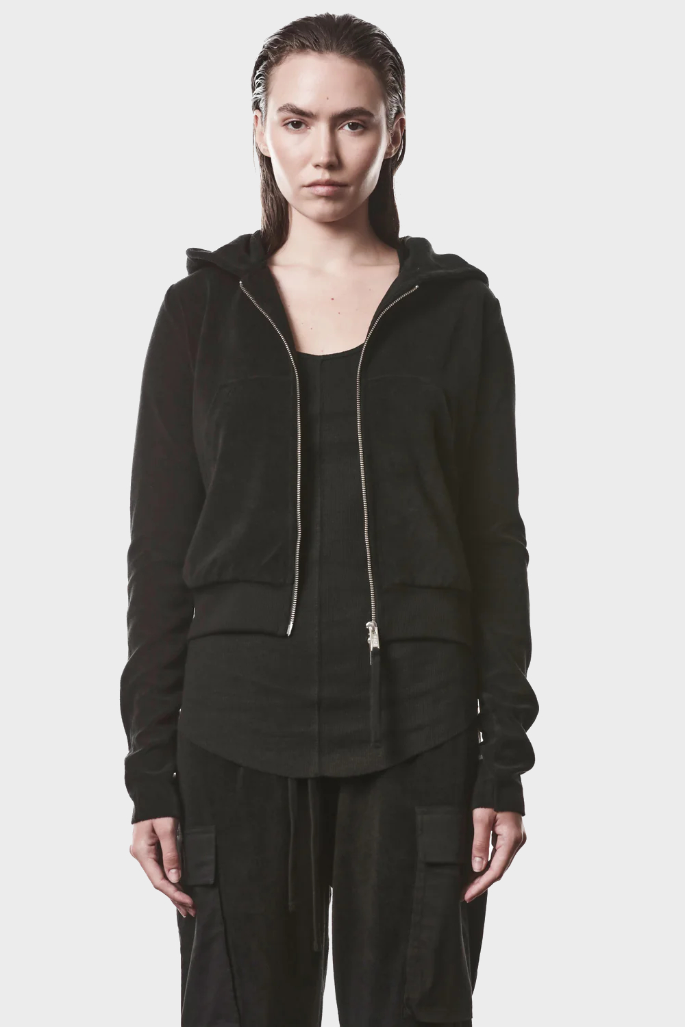 THOM KROM Terry Zip Hoodie in Black