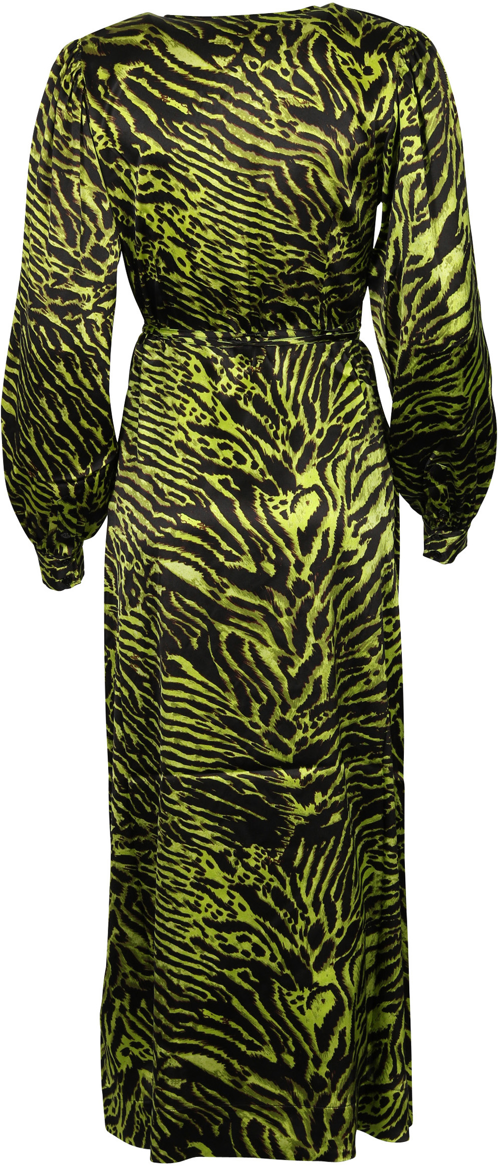Ganni Wrap Dress Lime Tiger Print