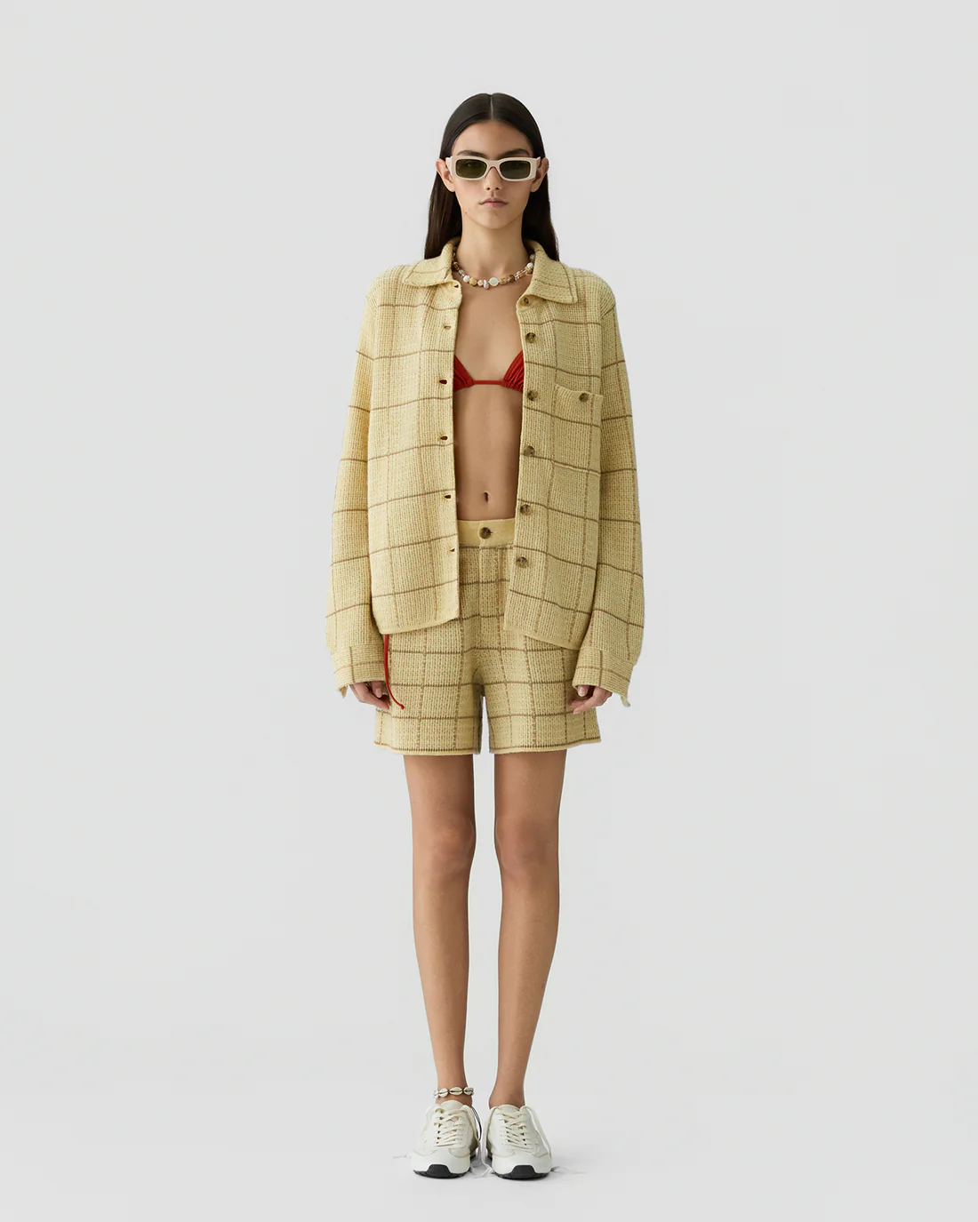 GUEST IN RESIDENCE Plaid Cashmere/Linen Short in Butter/Camel