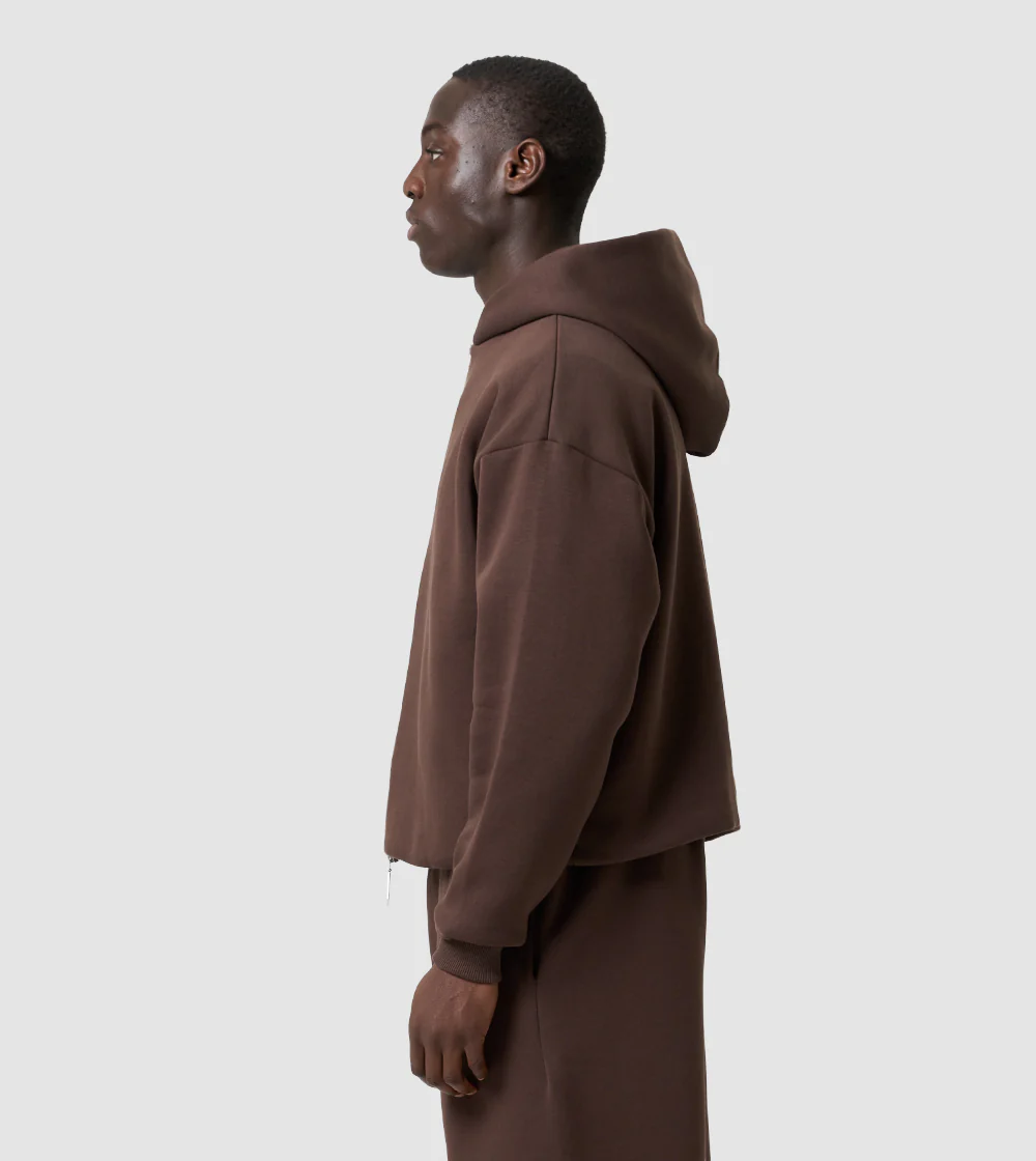 PERPLEX Two Way Zip Hoodie in Mocca