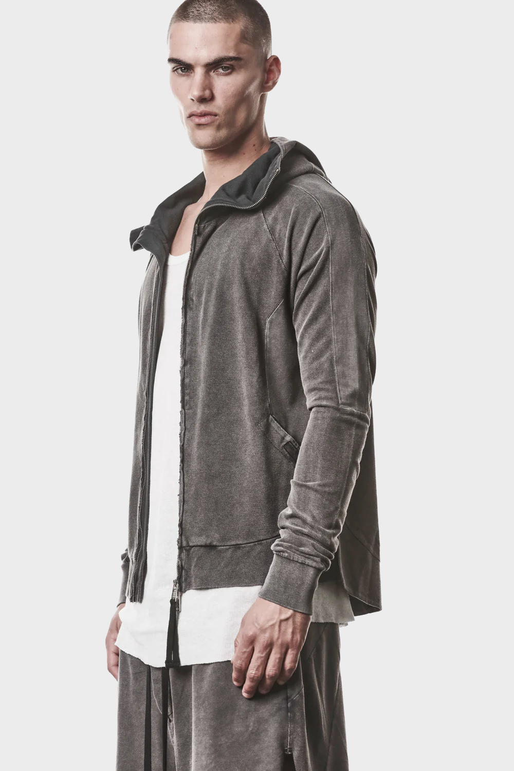 THOM KROM Zip Hoodie in Dark Used Grey